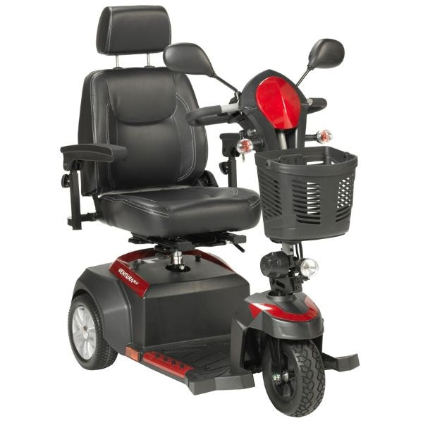 Drive Medical Ventura DLX Deluxe 3 Wheel Mobility Scooter - Lightweight Electric Scooter for Adults & Seniors - Indoor/Outdoor Use for Shopping, Travel & Daily Mobility