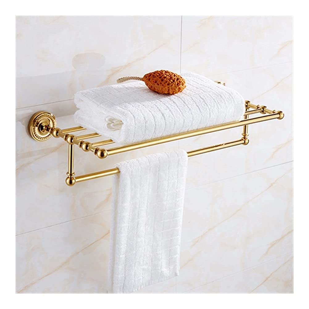 Golden Toilet Paper Holder with Shelf & Towel Rack - Bathroom Wall Mount Storage Organizer for Tissue Rolls, Bath Hardware Set (Color 9603G) - Perfect for Small Bathrooms & Powder Rooms