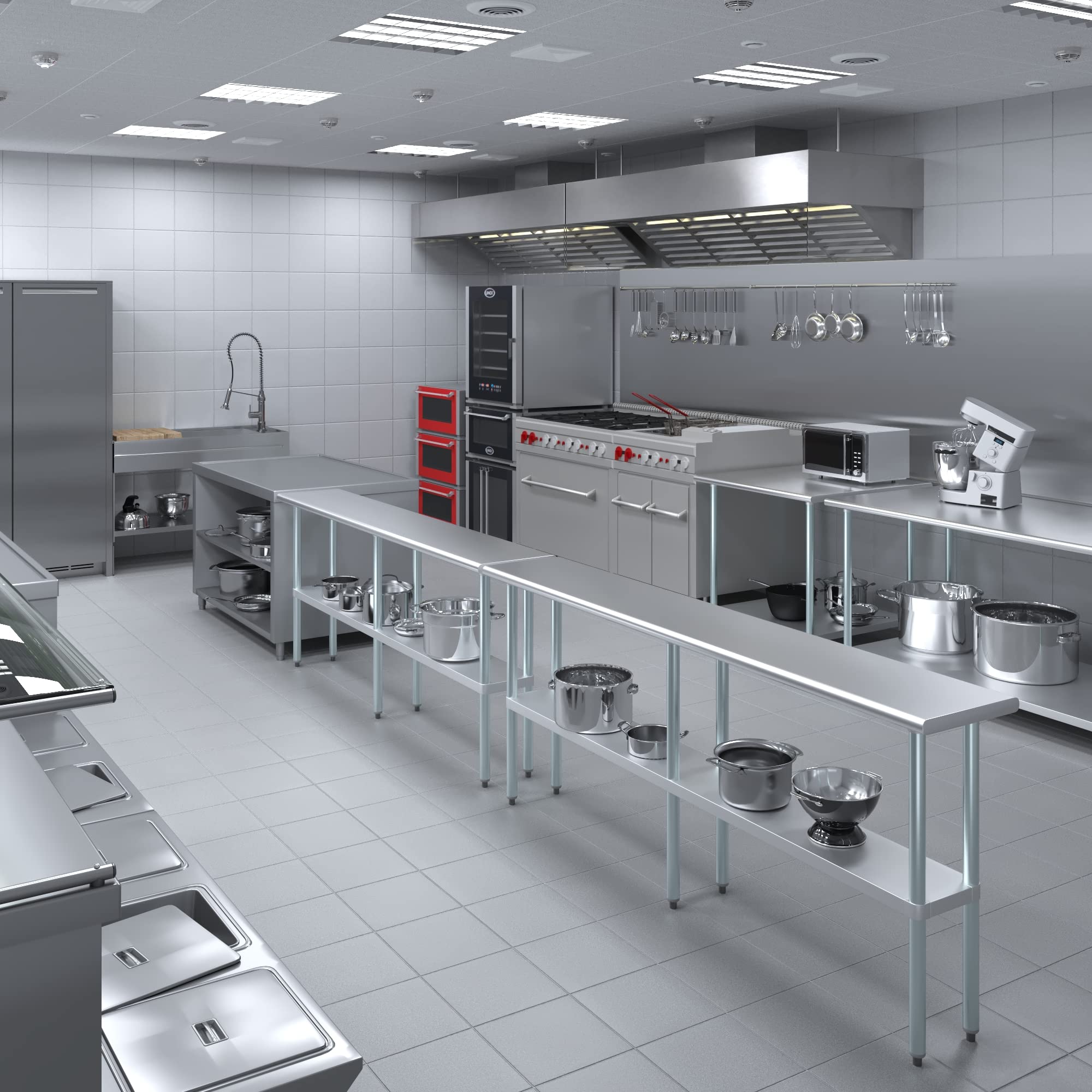 AmGood 14x84 Inch Stainless Steel Work Table - NSF Certified Commercial Kitchen Prep Table for Restaurants, Bakeries & Food Service