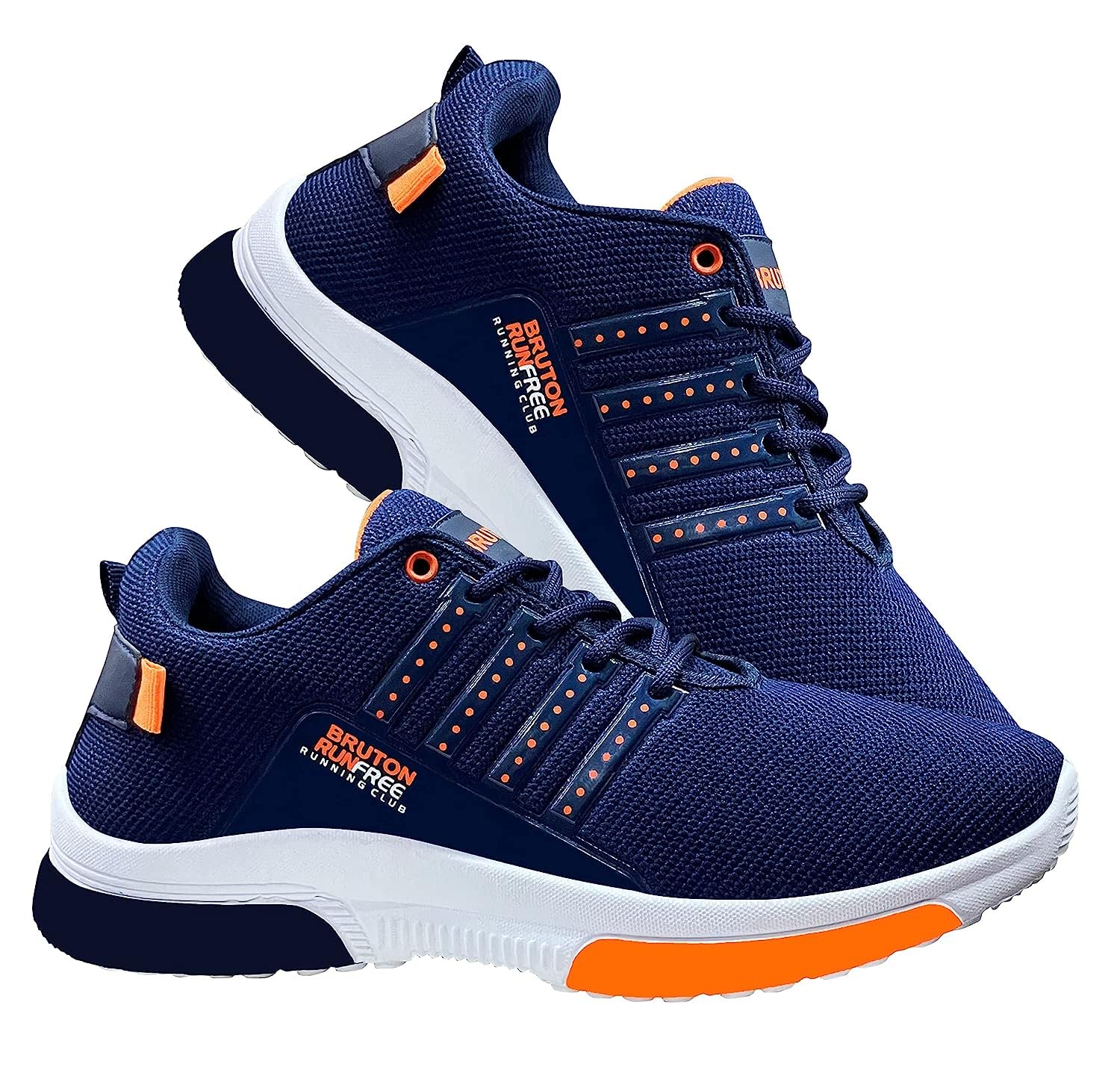 BRUTON Men's Casual & Running Shoes - Lightweight Sports Sneakers in Blue & Orange for Walking, Jogging, and Gym Workouts