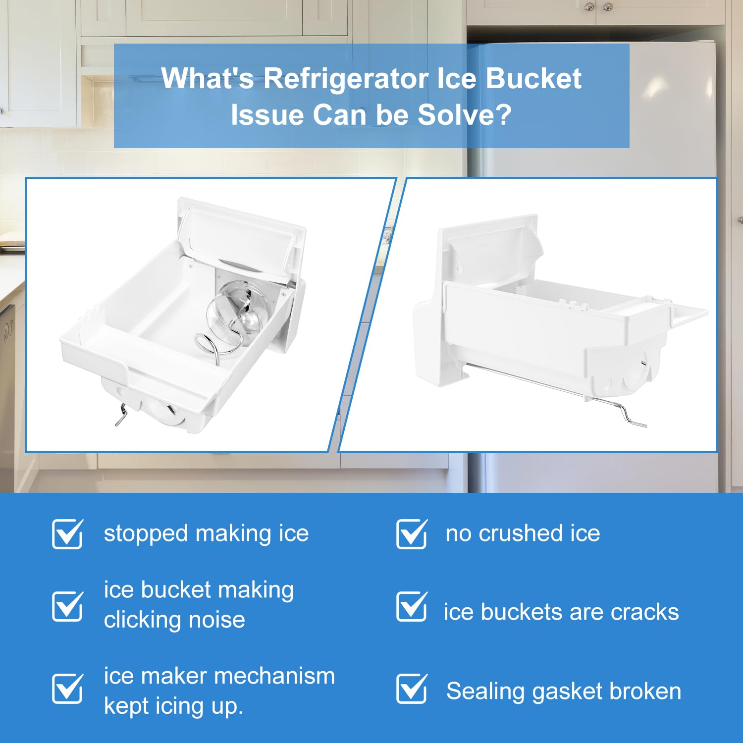 Upgraded Refrigerator Ice Maker Bucket - Compatible with Frigidaire, Electrolux, Gibson, Kelvinator, Westinghouse, Crosley, Kenmore & Tappan Models - Replacement Part for Home Kitchen Appliances