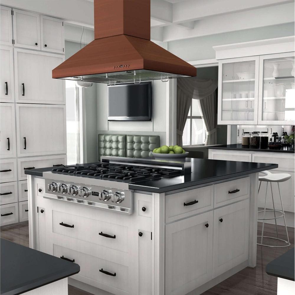 ZLINE 36 Inch Designer Series Copper Island Mount Range Hood (8KL3iC 36) - Premium Kitchen Ventilation for Modern Homes, Perfect for Open Concept Kitchens and Cooking Areas