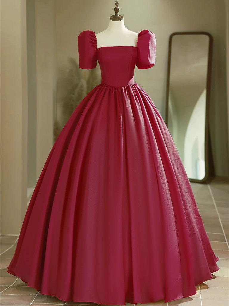 Elegant A-Line Puff Sleeves Burgundy Long Prom Dress - Formal Evening Gown for Homecoming, Ball & Special Occasions