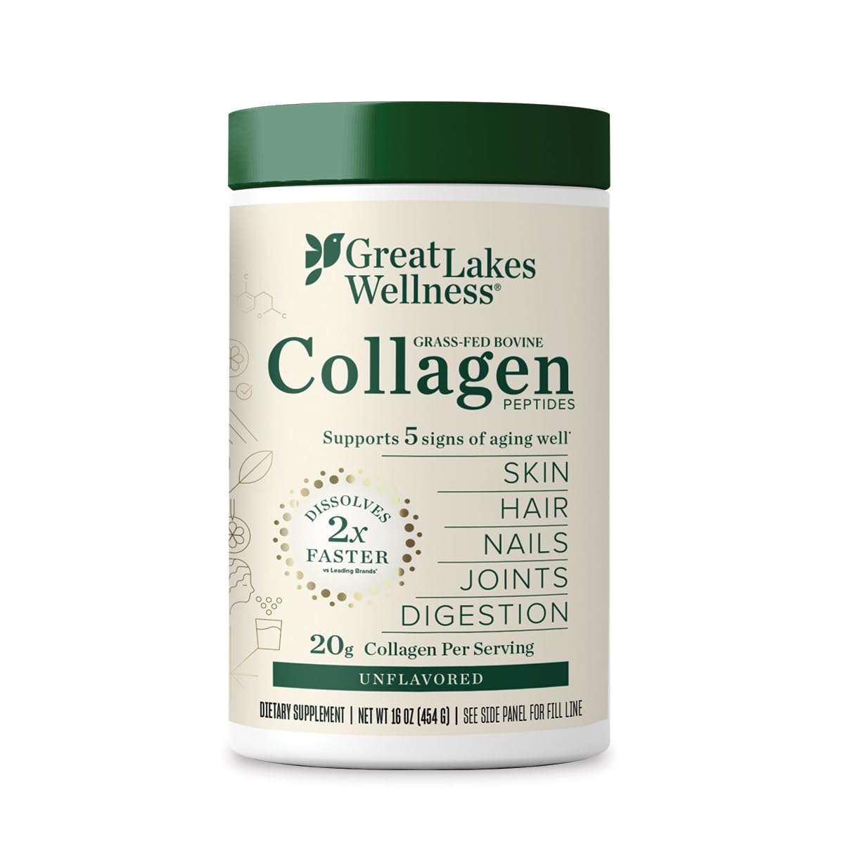 Great Lakes Wellness Hydrolyzed Collagen Peptides Powder - Unflavored, Non-GMO, Keto & Kosher Certified - Supports Skin, Hair, Nails, Joints & Digestion - Quick Dissolve Formula - 16oz (2 Pack) - Perfect for Smoothies, Coffee & Baking Recipes