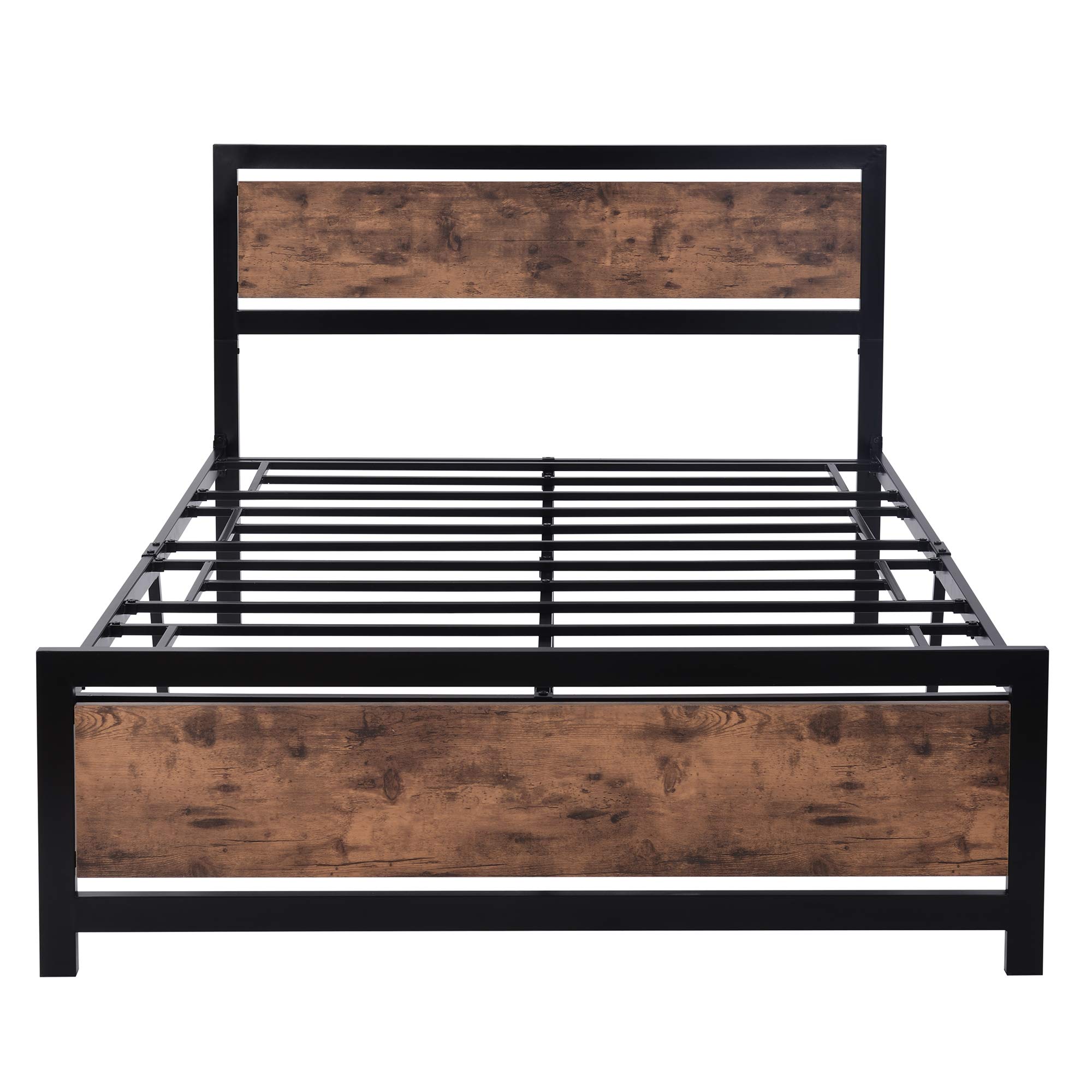 Full Size Platform Bed Frame with Wood Headboard & Footboard - Sturdy Metal Frame, No Box Spring Needed - Black - Perfect for Modern Bedrooms & Guest Rooms