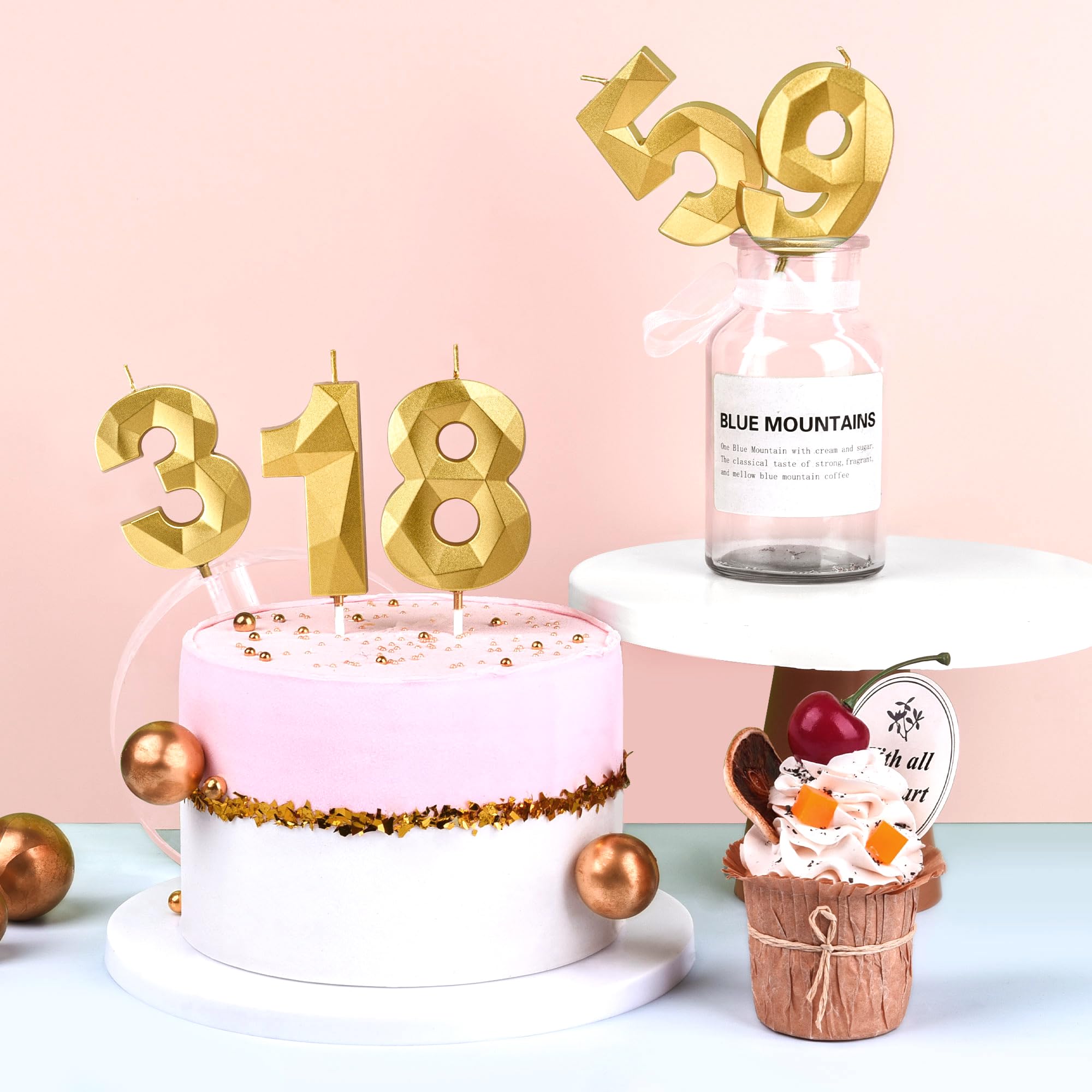 2.76 Inch Gold Number Birthday Candles - Set of 12 Crystal Gold Cake Candles for Birthday Party Decorations & Celebration Supplies | Perfect for Cakes, Cupcakes, and Desserts