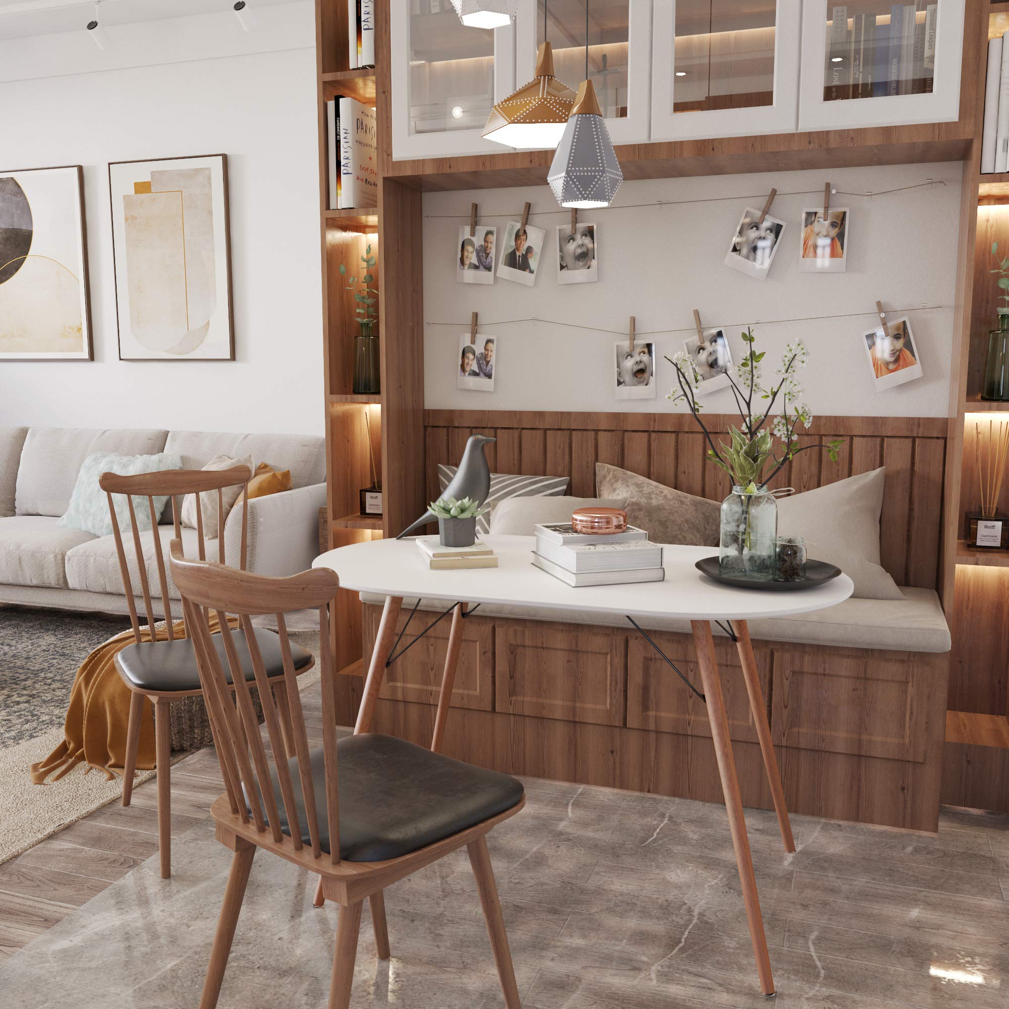 Mid Century Modern Dining Table - White Kitchen Table for Home, Office, Bistro & Cafe | Simple & Stylish Computer Desk & Writing Table | Perfect for Small Spaces, Breakfast Nook & Cozy Dining