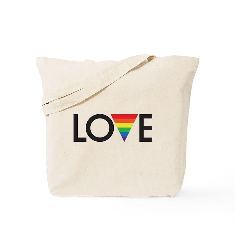 LOVE Gay Pride Tote Bag - Natural Canvas Reusable Shopping Bag for LGBTQ+ Events, Groceries & Beach Outings