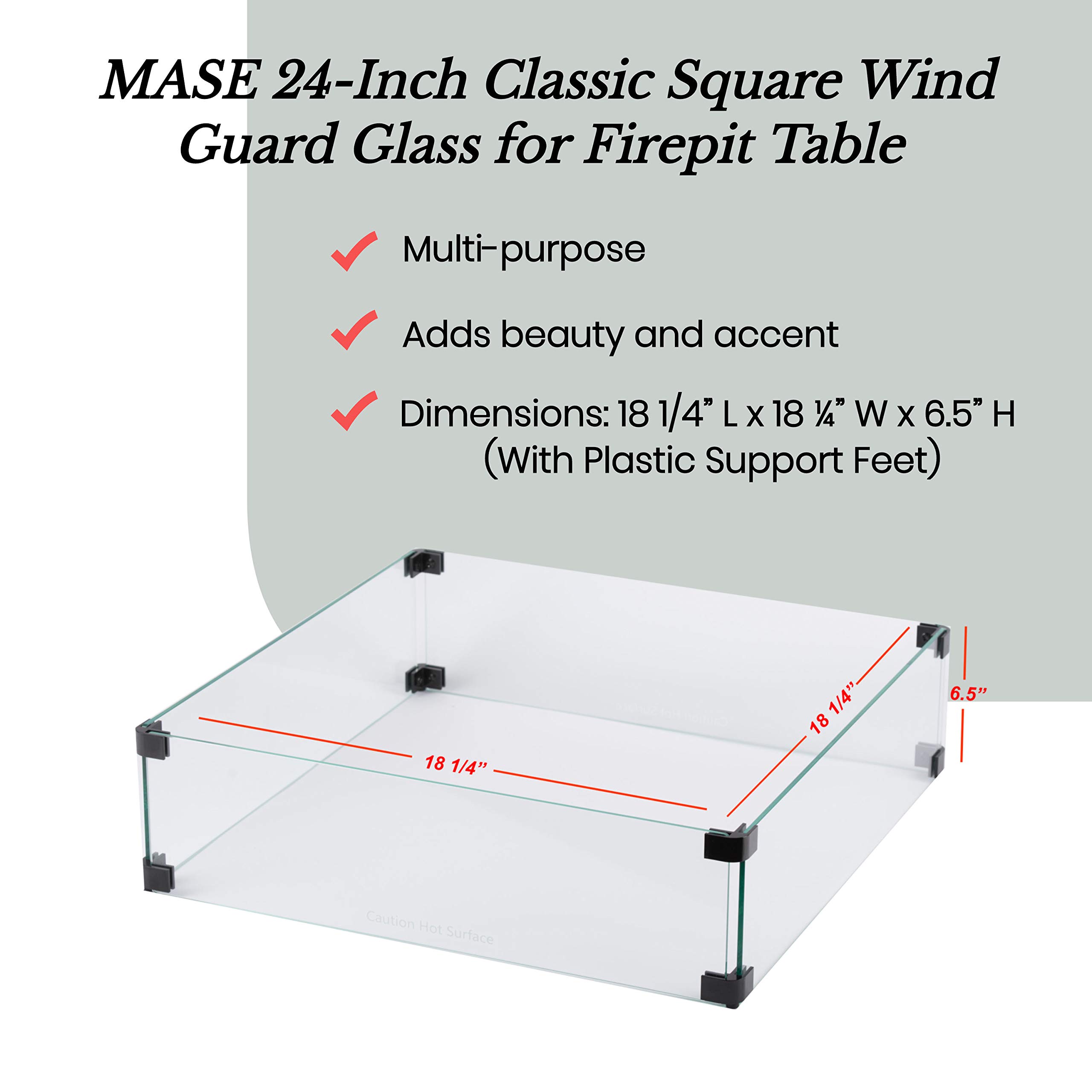 19-Inch Wind Guard Glass Panel for Square Outdoor Propane Fire Pit Table - Durable Heat-Resistant Protection for Patio, Deck, and Backyard Gatherings