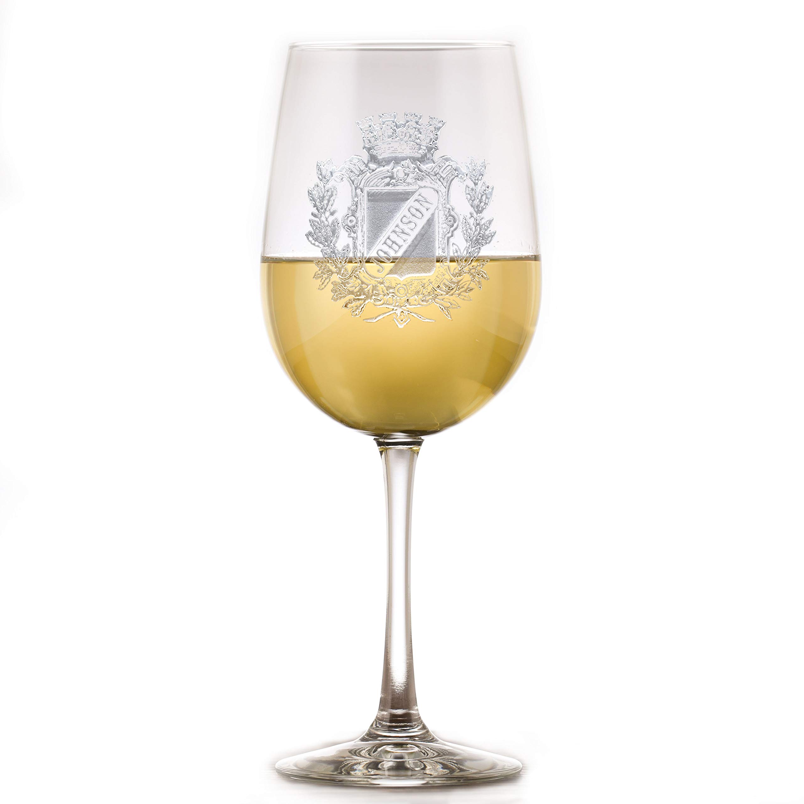 Personalized Family Crest Wine Glass Set of 6 - Engraved Coat of Arms Stemware for Weddings, Anniversaries & Family Gatherings - Elegant Gift for Wine Lovers