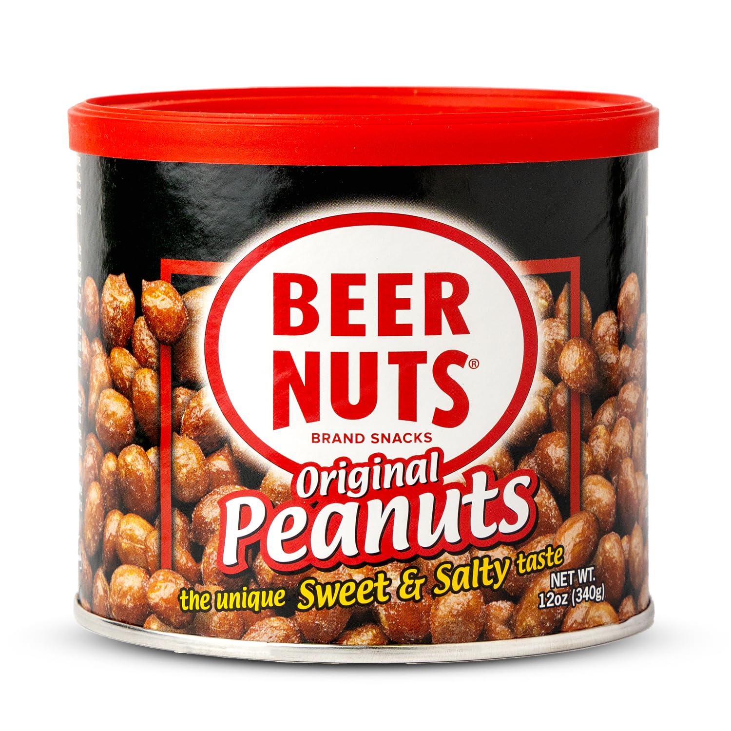 BEER NUTS Original Peanuts - Sweet & Salty Bar Snacks - Gluten Free, Kosher, Low Sodium Peanuts Made in USA - 12oz Resealable Can (Pack of 1) - Perfect for Travel, Parties, and Office Snacking