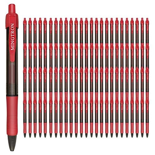 100 Pack Fine Point Red Gel Pens - 0.5MM No Smear Ink for Left Handed Users, Smooth Writing Retractable Rollerball Click Pens Bulk - Perfect for Office, School, Note Taking & Gift Giving