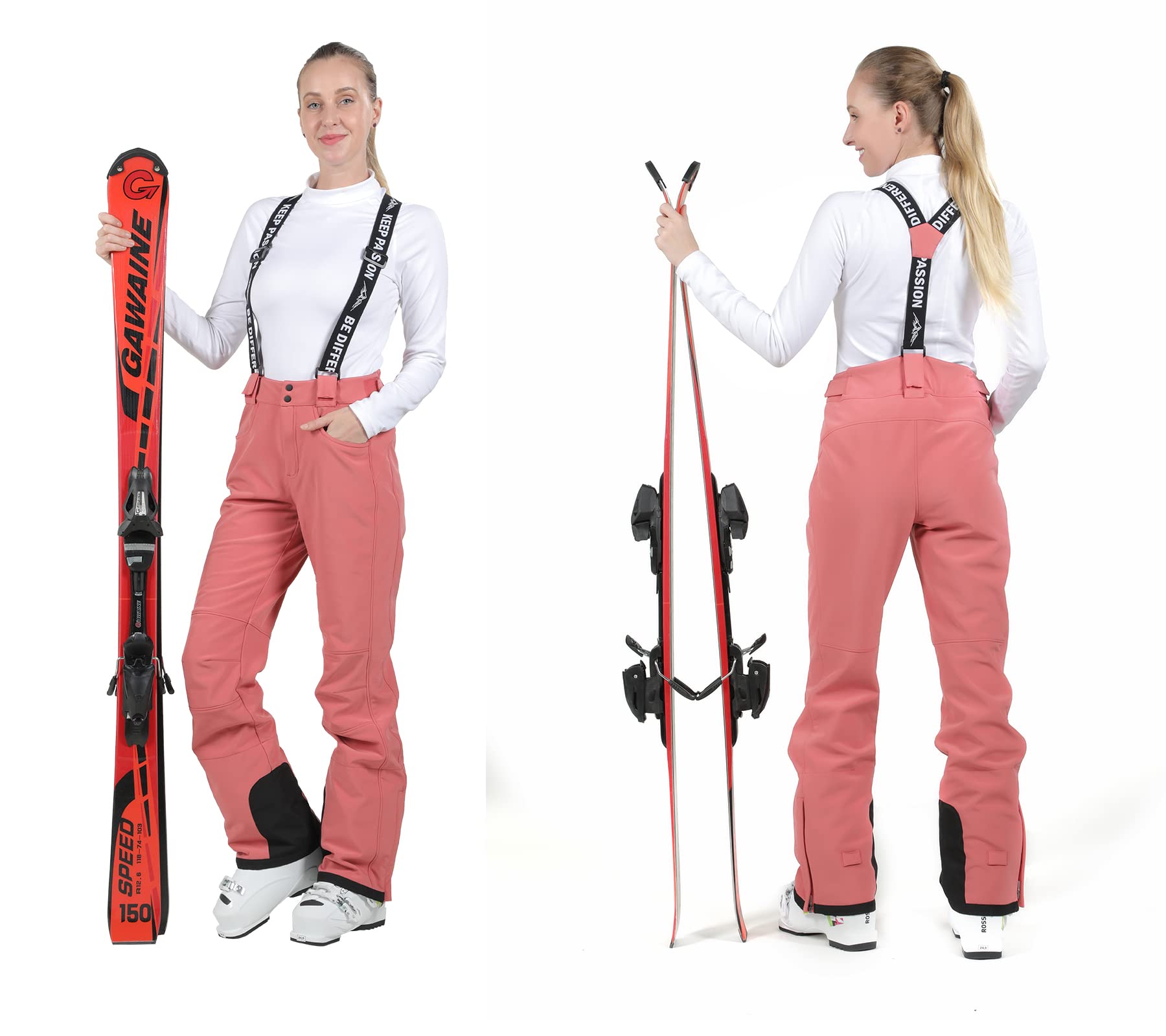 Women's Waterproof Ski Pants with Zip-Off Suspenders - Warm Winter Snow Bibs, Breathable & Stretchable for Skiing, Snowboarding & Outdoor Activities