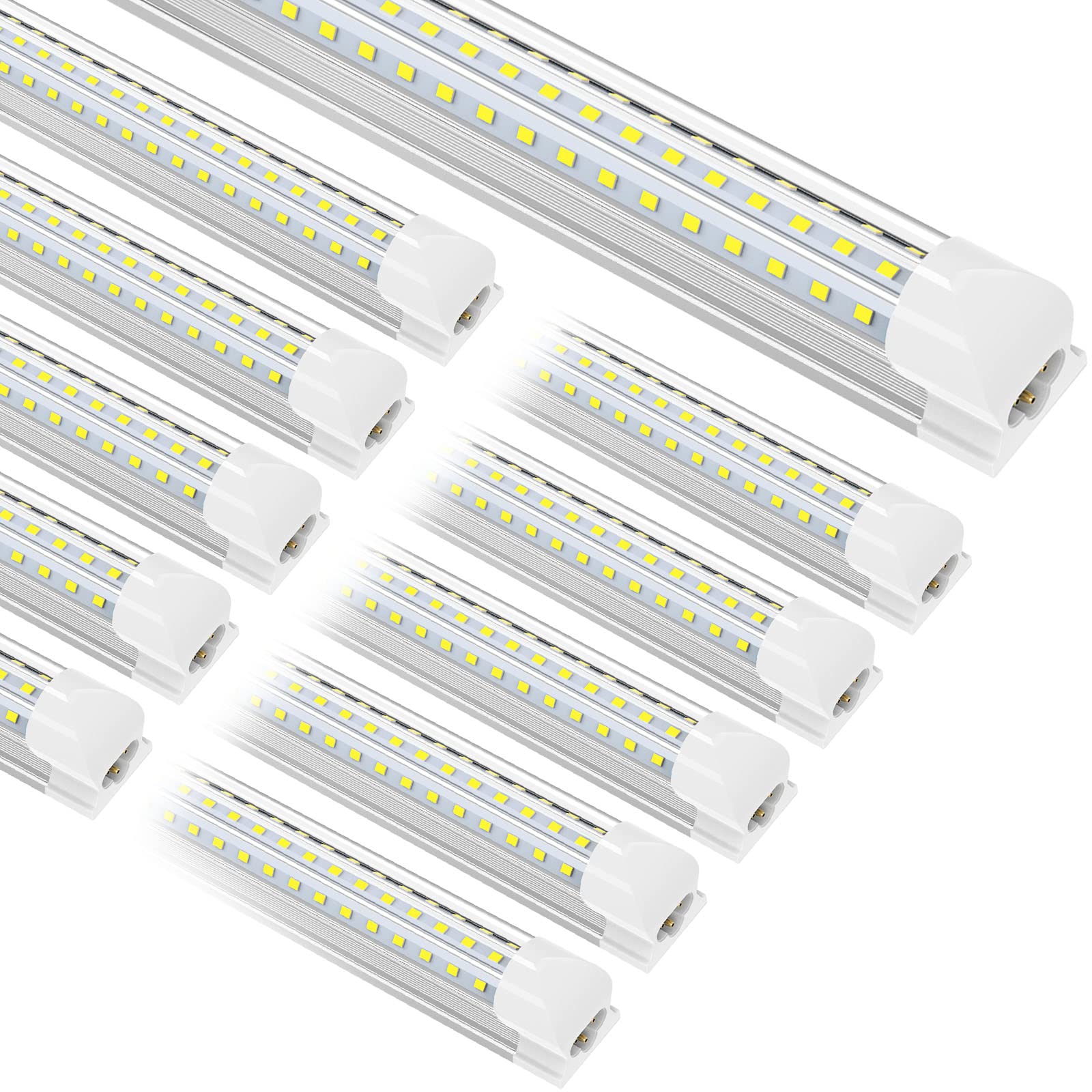 (10-Pack) JESLED 8ft LED Shop Light Fixture - 90W 12000LM 5000K Daylight White, High Output T8 Integrated Tube Lights with D-Shape 3 Rows Design, Linkable 8 Foot LED Lights for Garage, Workshop, Warehouse & Commercial Spaces - Plug and Play Installation