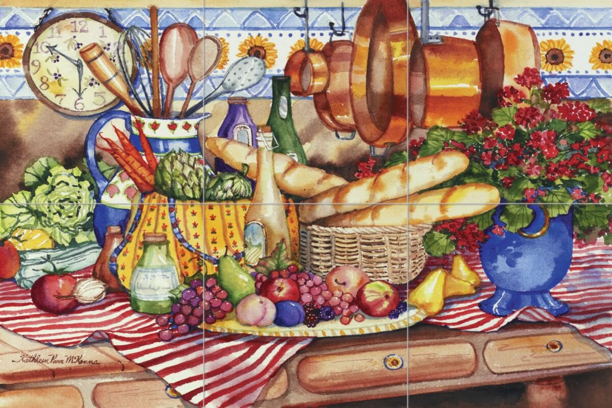 Ceramic Backsplash Tile Mural - French Kitchen Design by Kathleen Parr McKenna - Perfect for Kitchen Renovation & Home Decor
