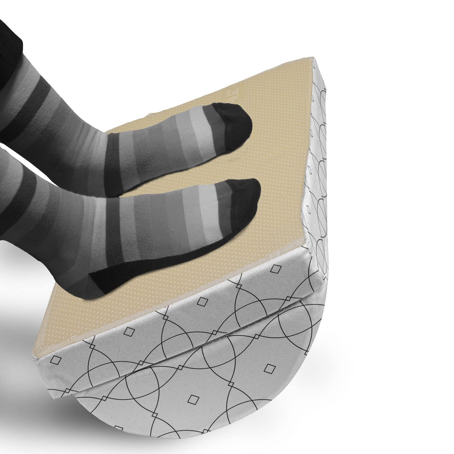 Ambesonne Ergonomic Memory Foam Foot Rest - Hand-Drawn Abstract Geometric Design with Non-Slip Backing, Adjustable Leg Support for Office & Home (Charcoal Grey/White) - Perfect for Work Desks, Gaming Chairs, and Living Room Comfort