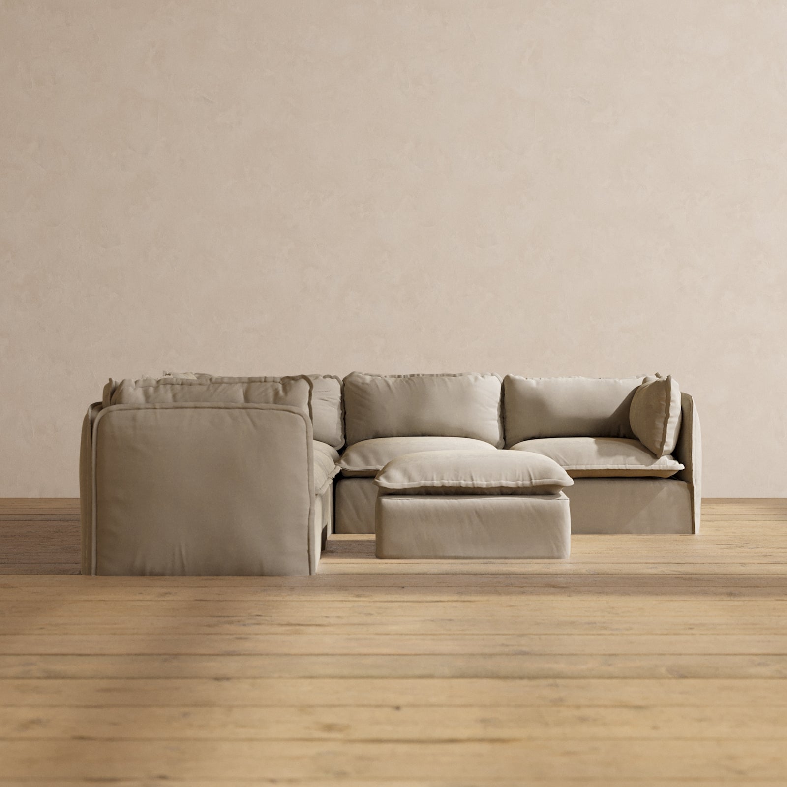Modular Performance 5-Seater Corner Sectional Sofa with Ottoman in Dune Color | Premium Blend Fabric | Perfect for Living Room, Family Room & Home Theater