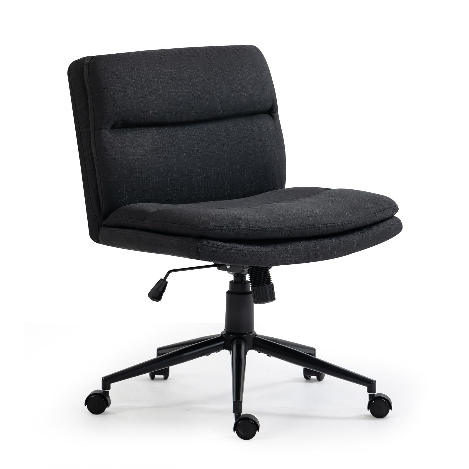 Armless Wide Office Desk Chair with Wheels - Modern Fabric Swivel Task Chair, Adjustable Ergonomic Computer Chair for Home & Office - Perfect for Workstations, Gaming, and Cross-Legged Sitting (Black)