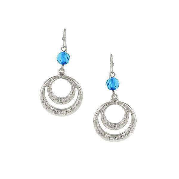 1928 Jewelry Blue Front Faced Hoop Earrings for Women - Elegant Cobalt Blue Statement Hoops - Perfect for Parties, Weddings & Evening Events