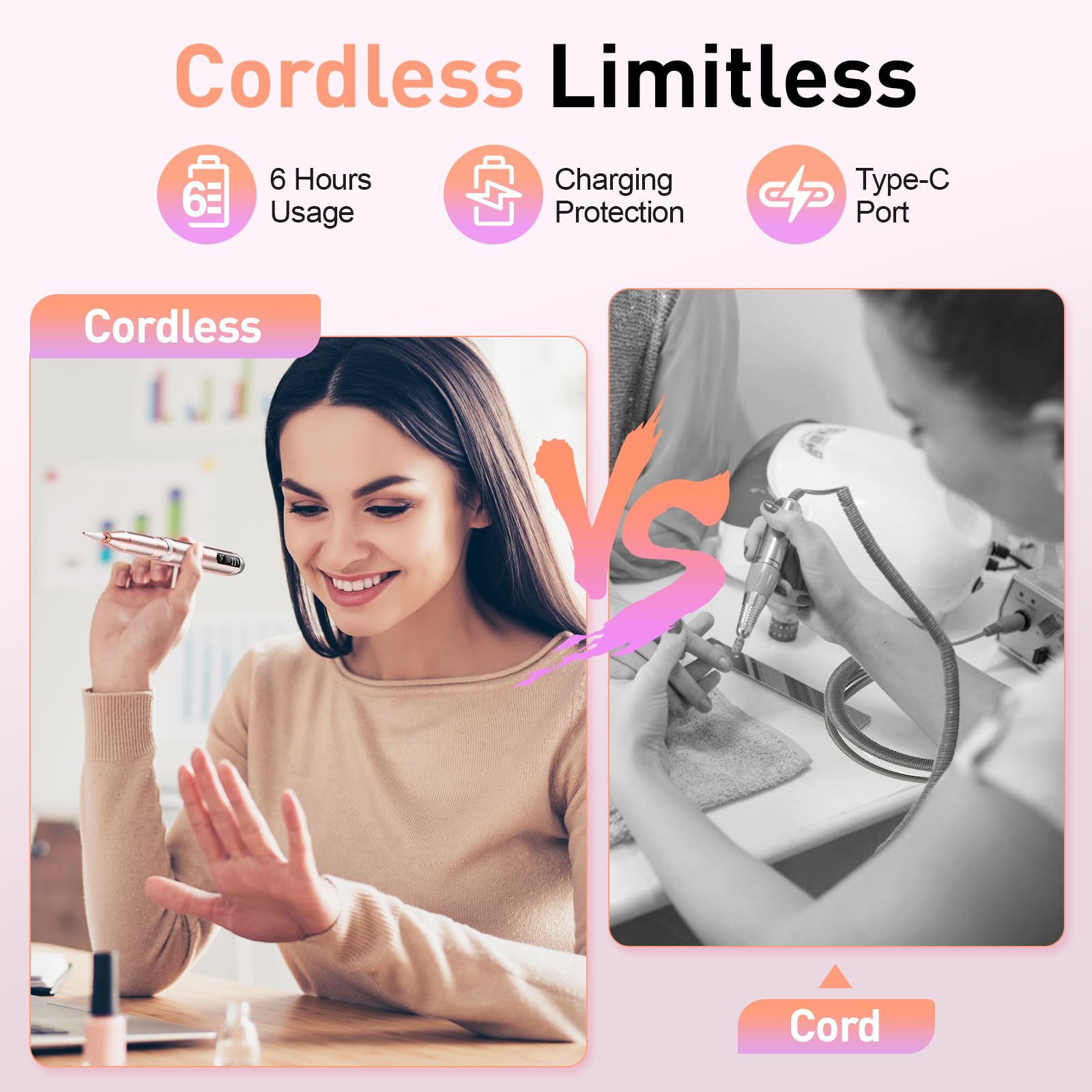 Professional Cordless Nail Drill Kit - Rechargeable Electric Nail File with 11 in 1 Drill Bits for Acrylic, Gel & Dip Powder Nails | Portable Efile Manicure Pedicure Machine for Home & Salon Use | Gold Finish | Perfect for DIY Nail Art, Nail Extensions & Professional Nail Care