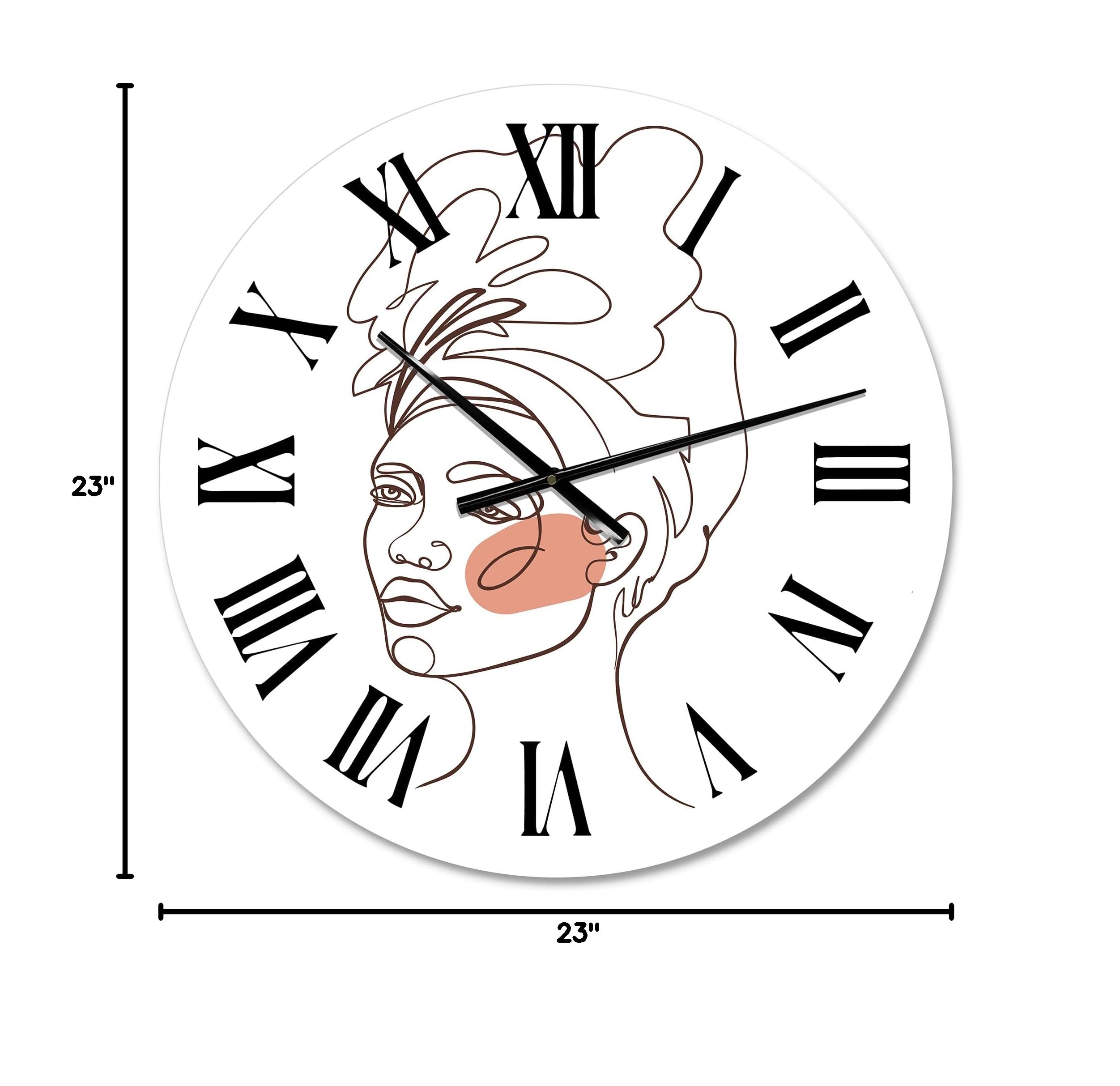 Abstract One Line Portrait African American Woman Wall Clock - Modern Large Fractal Art Decor for Kitchen, Living Room & Office | Unique Home & Gift Idea