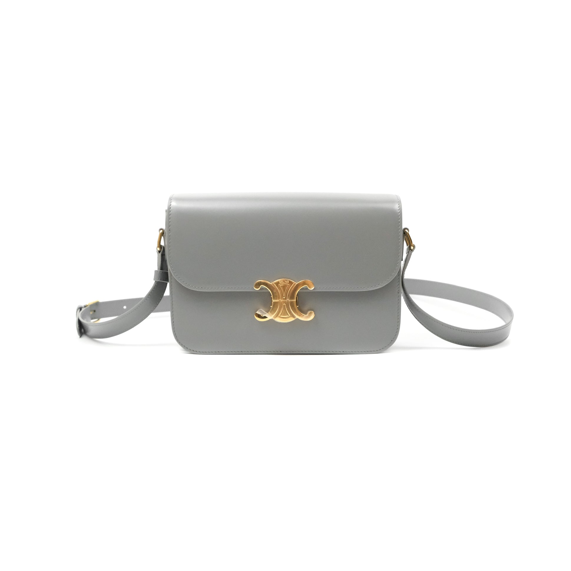 Celine Medium Triomphe Bag in Zinc Shiny Calfskin Leather - Luxury Designer Handbag for Women, Perfect for Work, Evening Events & Everyday Use