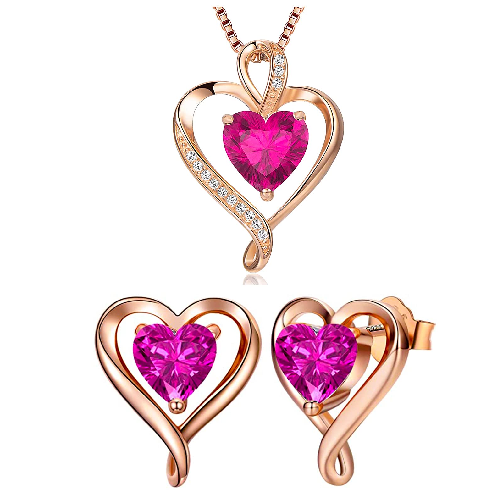 LAVUMO Heart Necklace and Earrings Set for Women - Romantic Anniversary, Birthday Gift for Wife, Girlfriend, Mom | Perfect for Valentine's Day, Mother's Day & Special Occasions
