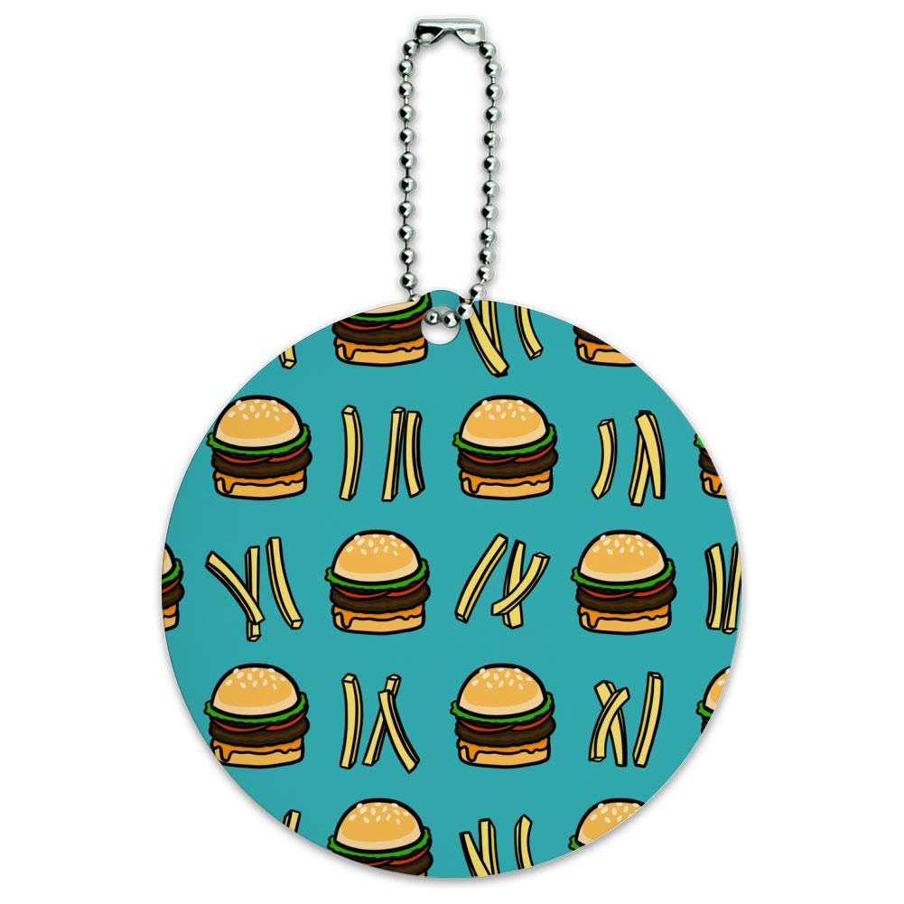 Round Luggage ID Tag with Hamburger & French Fries Design - Durable Suitcase Tag for Carry-On Bags - Perfect for Travel, Vacation & Airport Identification
