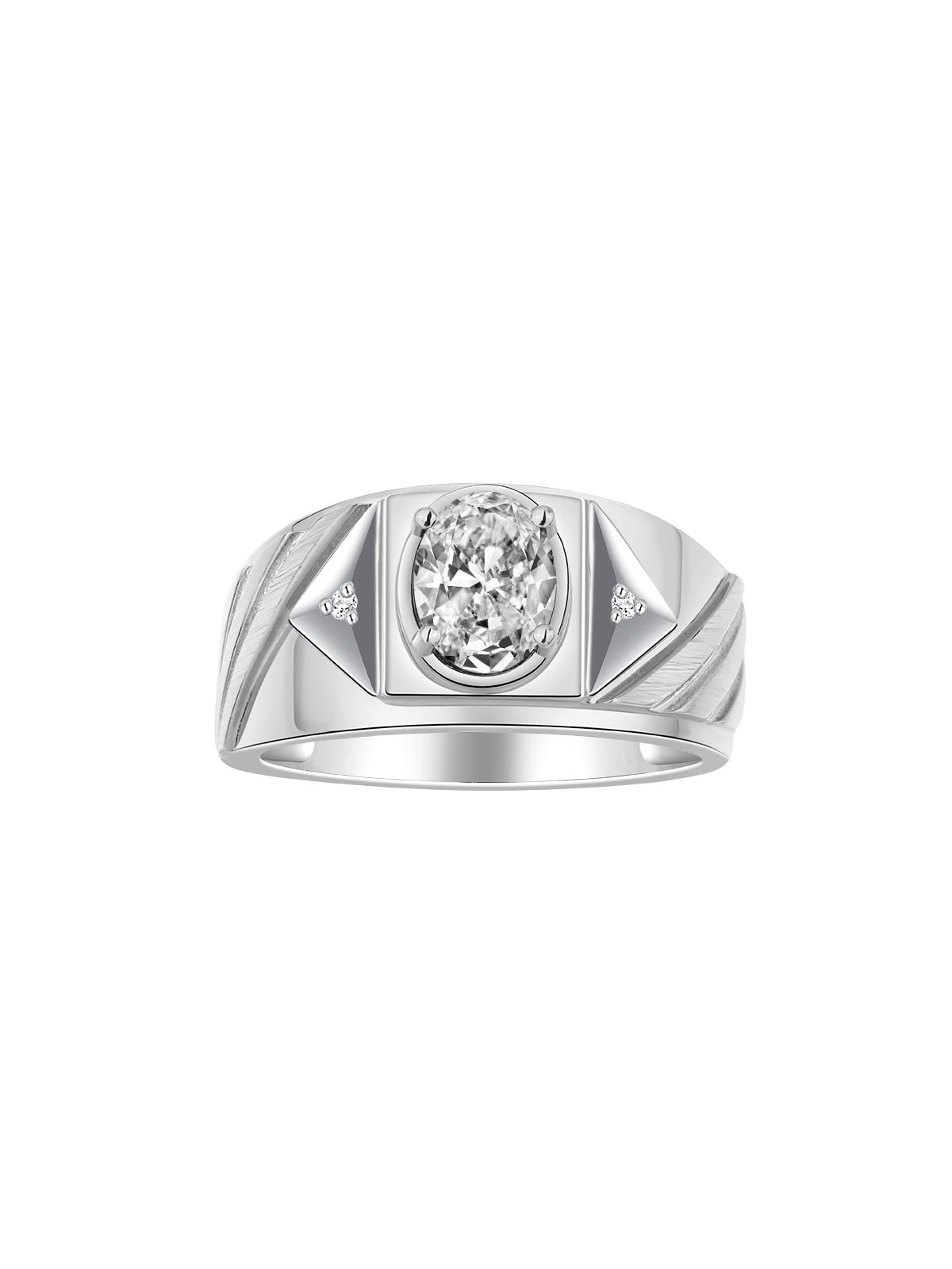 Rylos Men's Sterling Silver Designer Rings - 8x6MM Oval Gemstone & Diamond Accents - Classic Birthstone Rings (Sizes 8-13) - Perfect for Weddings, Anniversaries & Gifts