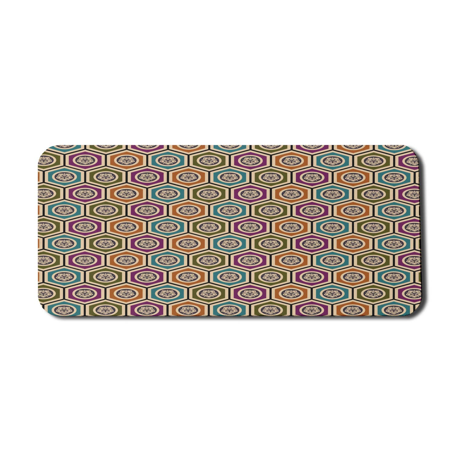 Ambesonne Geometric Computer Mouse Pad with Japanese Flowers & Colorful Hexagons - Non-Slip Rubber Gaming Mousepad (35