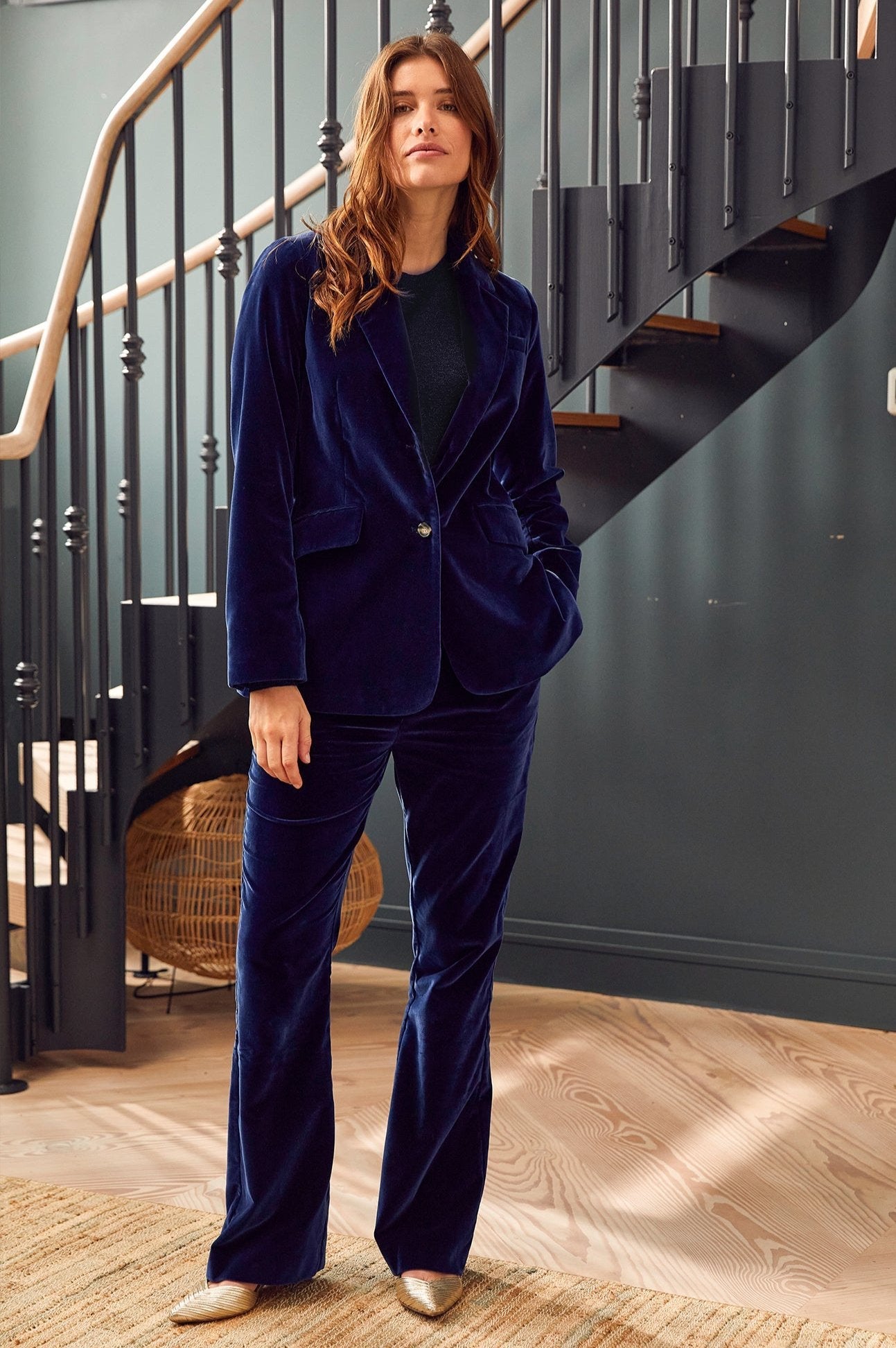 Luxury Velvet Pants for Women - Soft High Waist Stretch Palazzo Trousers in Midnight Blue | Perfect for Evening Parties, Date Nights & Special Occasions
