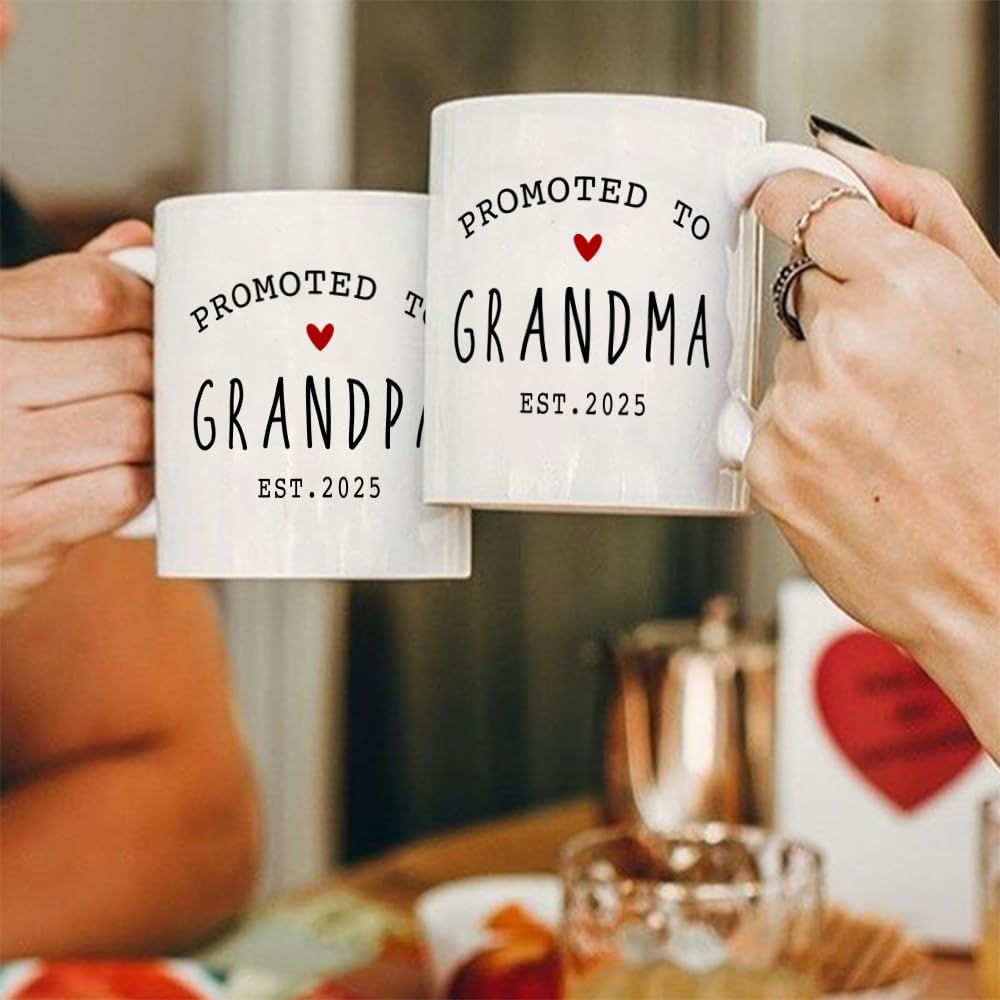2025 Grandparents Coffee Mugs Set - Pregnancy Announcement Gift for New Grandma & Grandpa - Perfect for Mother's Day, Father's Day & Baby Reveal - Ceramic Keepsake Mug for Special Occasions - Ideal for Gender Reveal Parties & New Parent Celebrations
