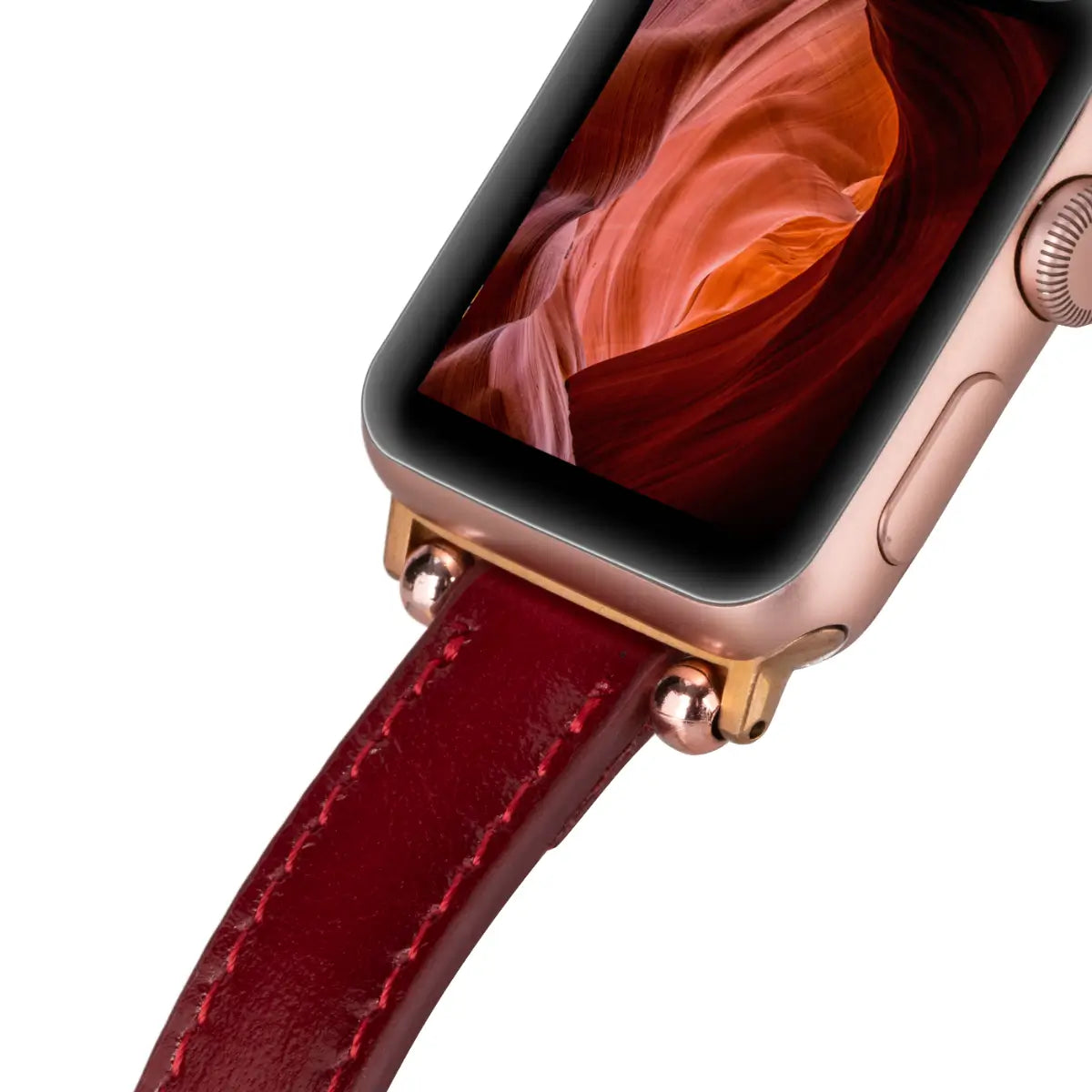 Premium Burnished Red Leather Ultra Slim Apple Watch Band – Stylish & Durable Replacement Strap for Workouts, Office & Everyday Wear