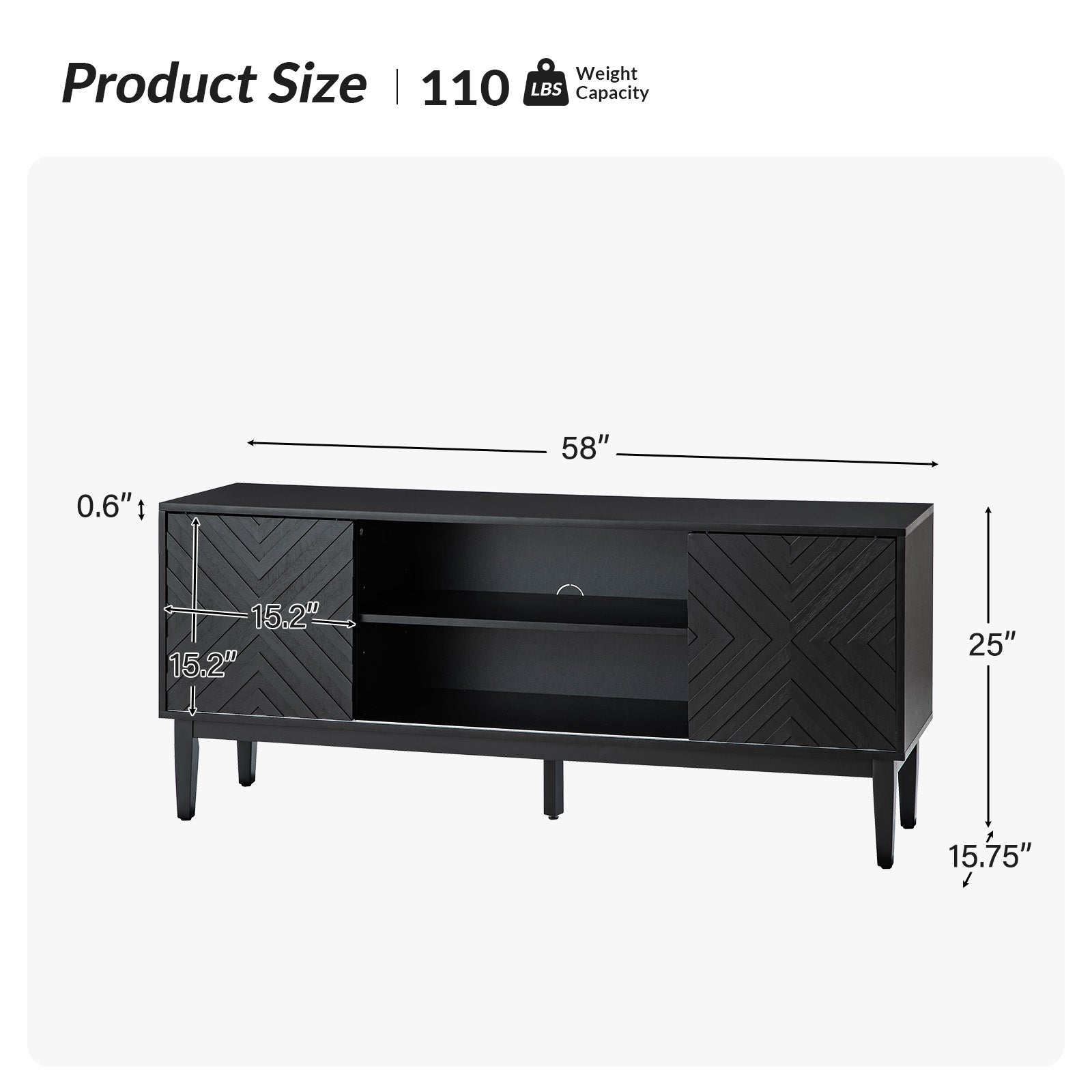 Regal 58-Inch Wide TV Stand with Reversible Checkered Game Board - Modern Entertainment Center for Living Room, Game Nights & Family Gatherings