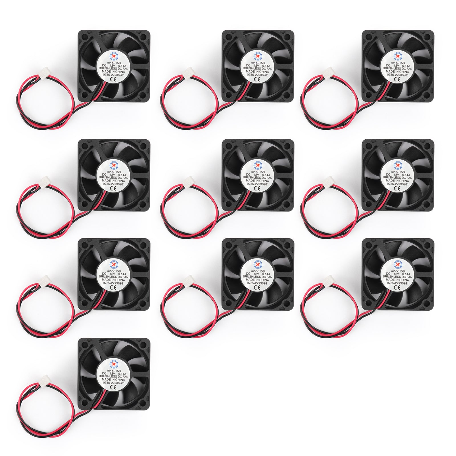 10PCS DC Brushless Cooling PC Computer Fan 12V 5015B 50x50x15mm 0.14A 2 Pin Wire - High Performance Cooling for Gaming PCs, Servers, and Electronics Projects