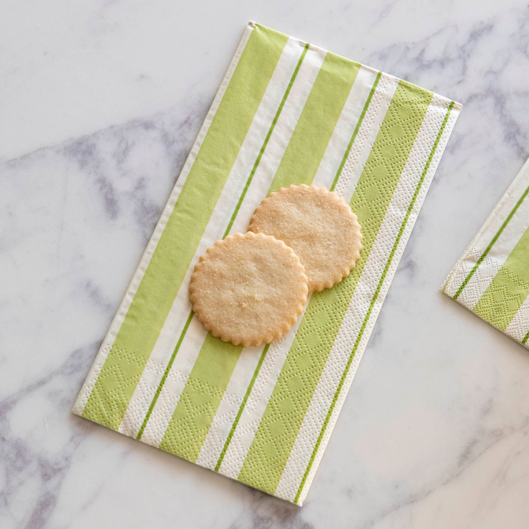 Premium Green Awning Stripe Guest Napkins - 12 Pack Cloth Dinner Napkins for Parties, Weddings & Events - Eco-Friendly Reusable Table Linens for Formal Dining & Home Decor