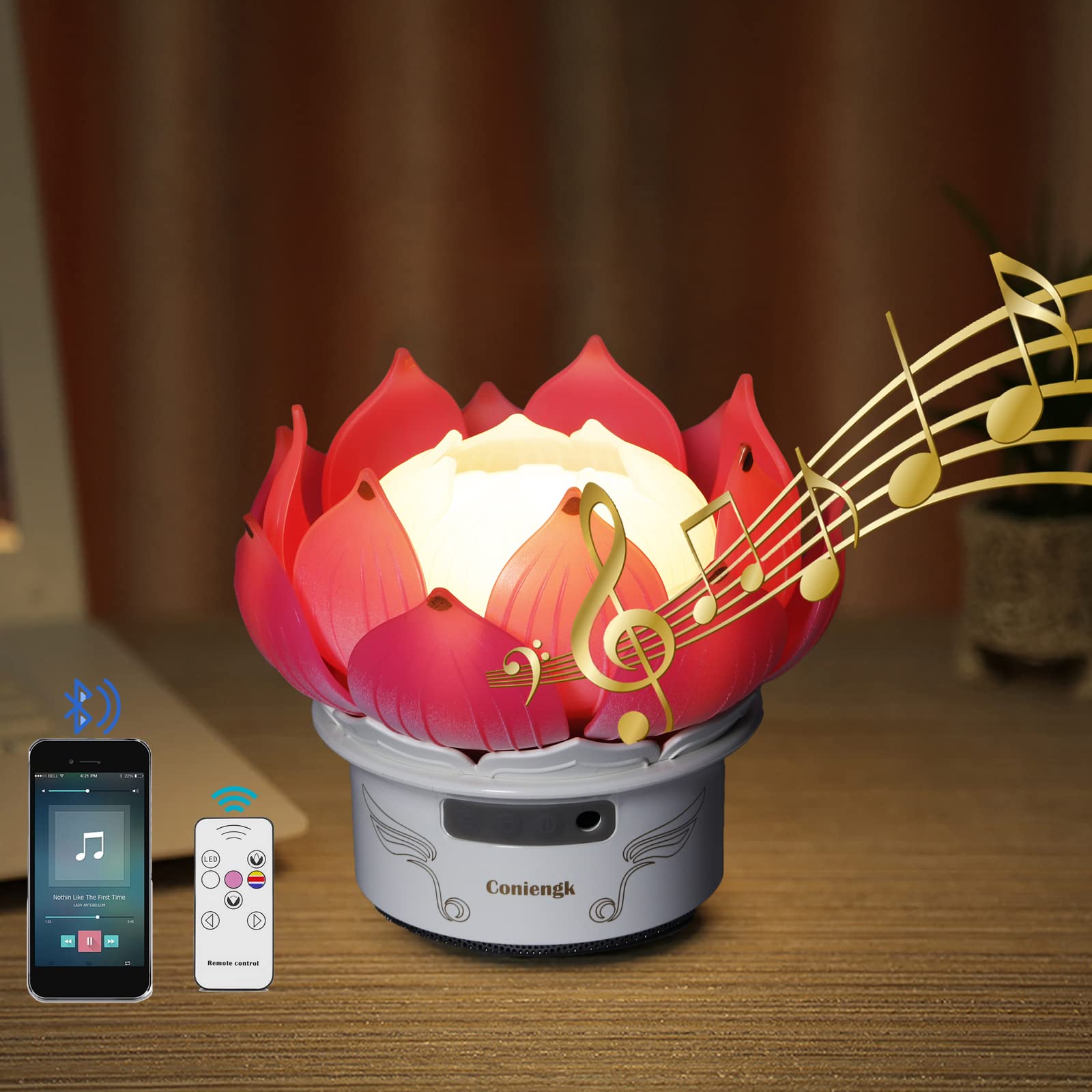 Rechargeable USB Night Light for Bedroom - Color Changing Bluetooth Speaker Lamp, Lotus Flower Decor & Friendship Gift for Teens, Girls, Boys (Pink) - Perfect for Bedside, Nursery, Dorm Room & Birthday Presents