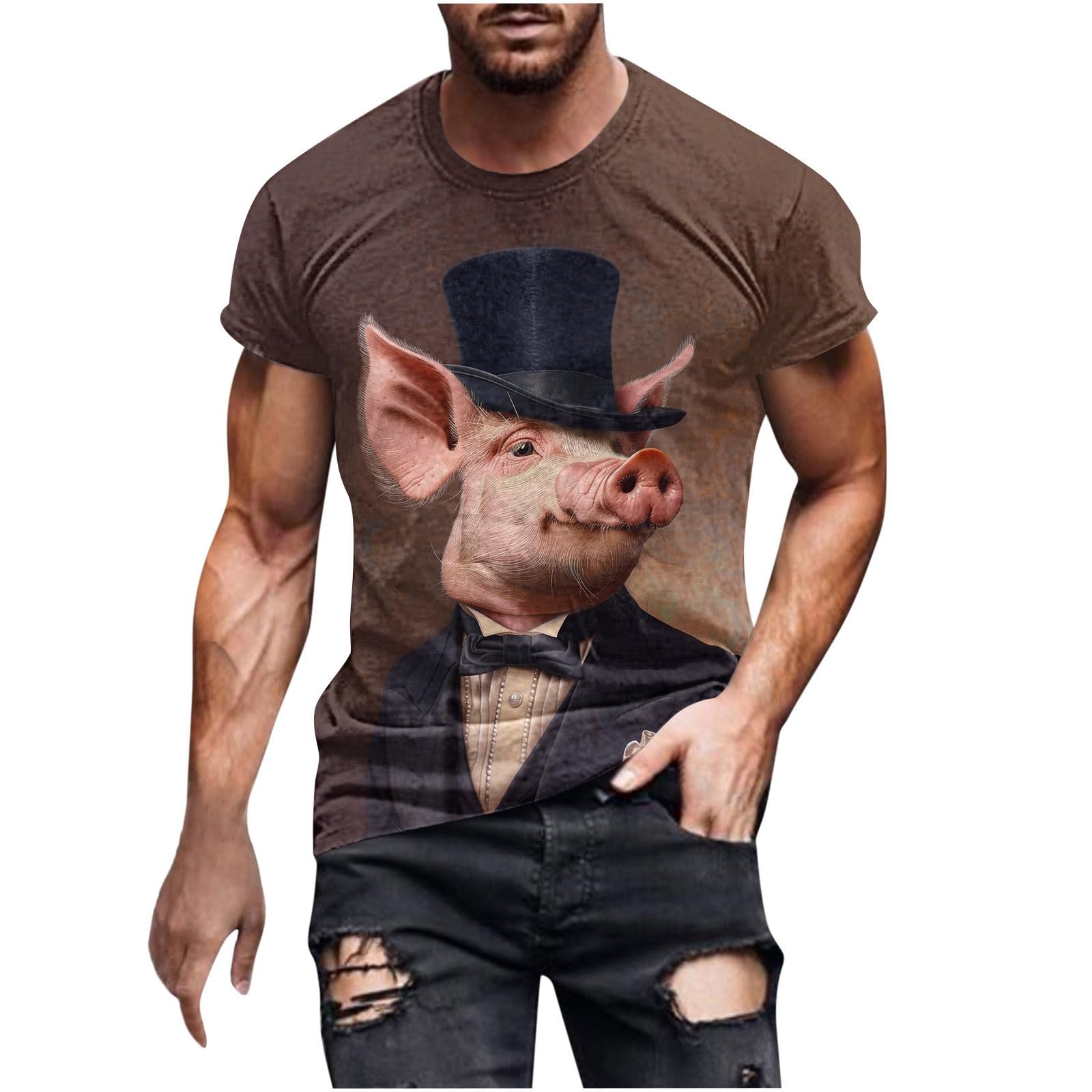 Funny Pig Graphic T-Shirt for Men - Short Sleeve Novelty Tee with Printed Design | Summer Casual Top for Everyday Wear, Parties & Gifts 2024