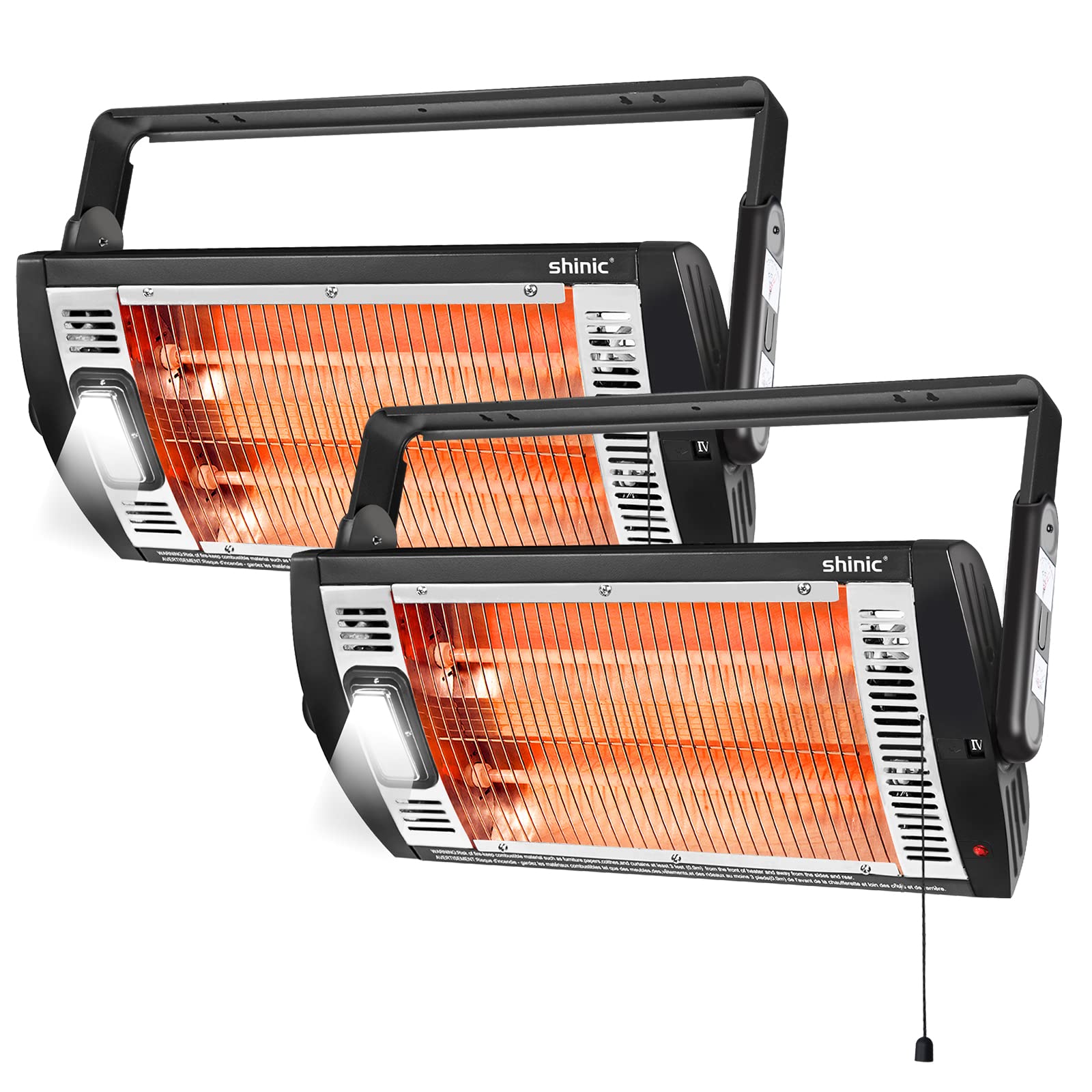 Shinic 2 Pack 1500W/750W Electric Garage Heater with Halogen Light - 90° Rotation & 5 Mode Settings - Ceiling Mounted Radiant Space Heater for Garage, Workshop, Large Room & Patio - Perfect for Winter Heating & Outdoor Use