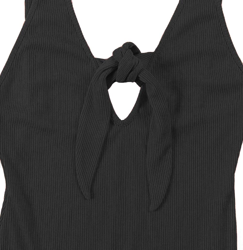 Women's V-Neck Ribbed Tie-Up Bodysuit - Sexy Backless Leotard Top for Casual Wear & Night Out | Stretchy Jumpsuit for Women | Perfect for Layering, Clubbing & Date Nights