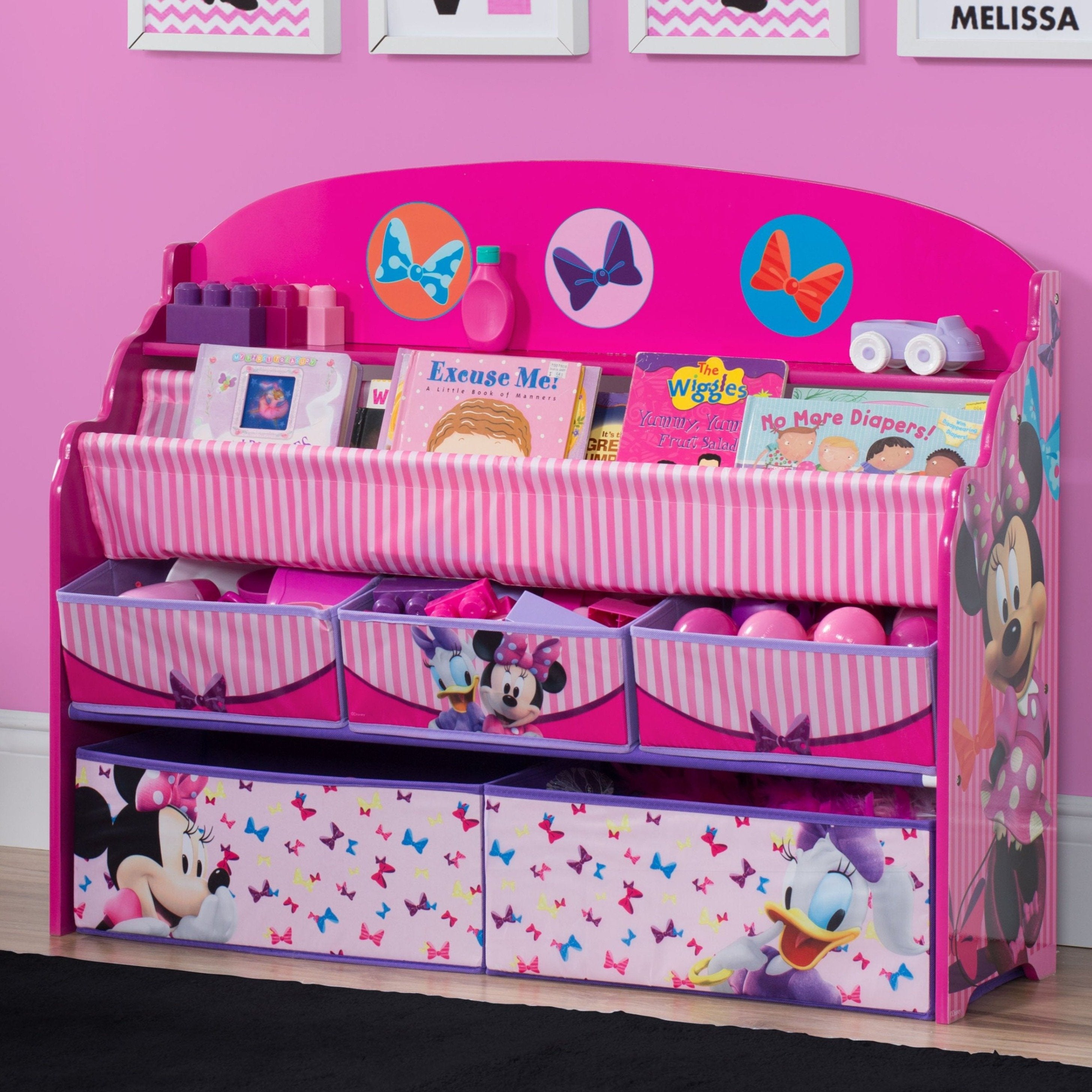 Minnie Mouse Deluxe Book & Toy Organizer for Kids - Disney Themed Storage Solution for Bedroom & Playroom - Perfect for Organizing Books, Toys & School Supplies