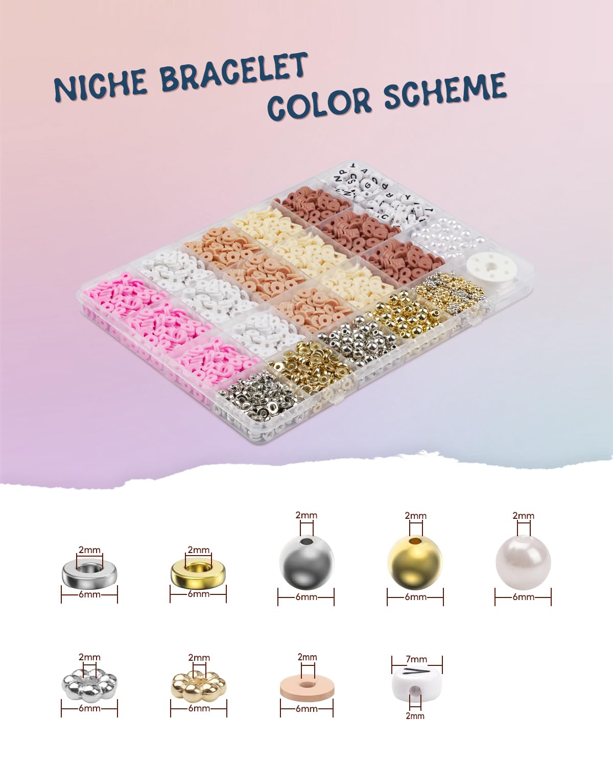 DIY Clay Beads & Letter Beads Bracelet Making Kit - Golden Beads for Jewelry Making, Friendship Bracelet Charms, Arts and Crafts Supplies for Women - Perfect Birthday Gift, Preppy Style (Pink & Brown) - Great for Parties, Girlfriend Gifts & Creative Jewelry Projects