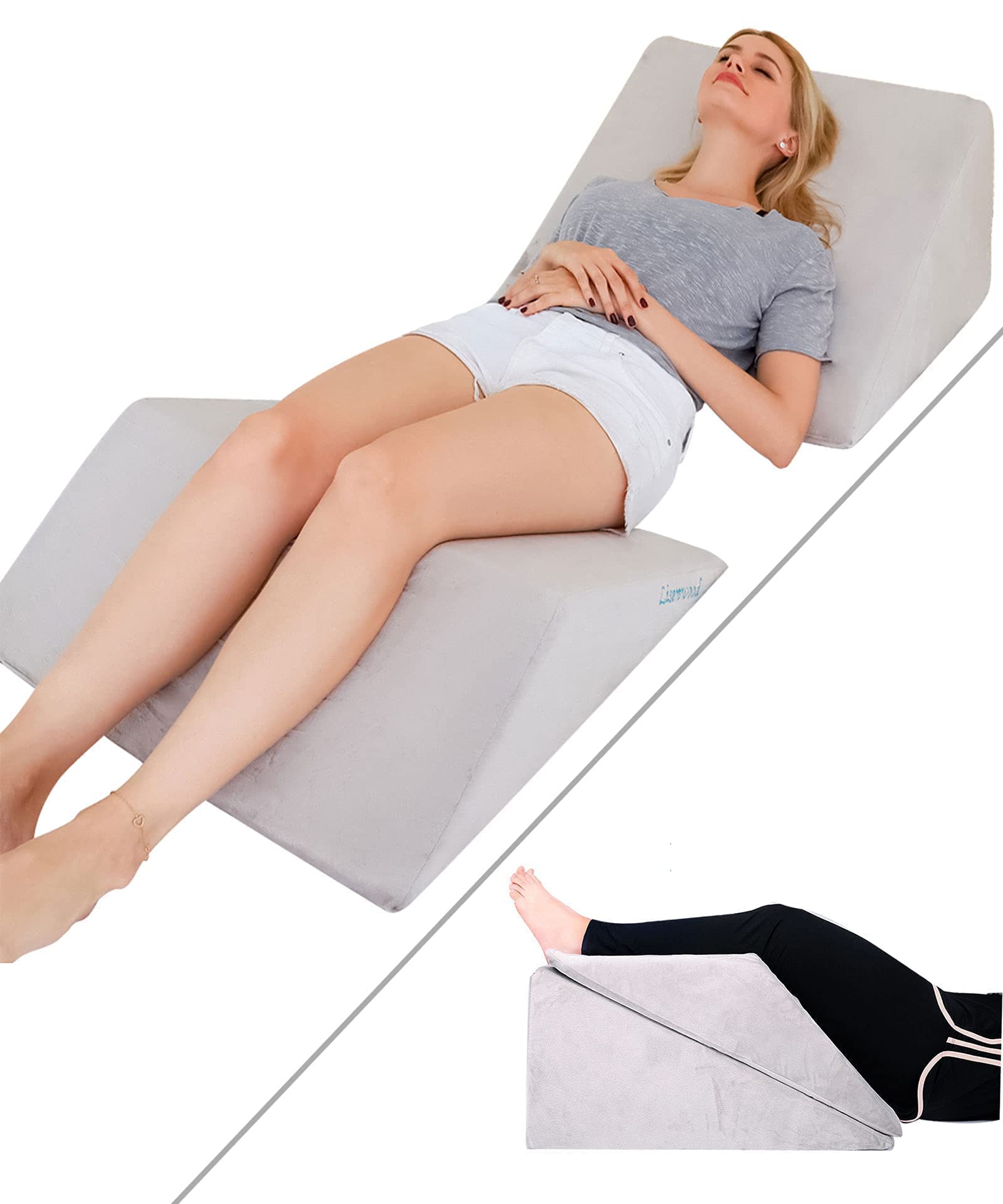 Foam Bed Wedge Pillow Set - 2 Pack Reading & Back Support Pillows for Sleeping, Sitting Up, and Leg Elevation - Orthopedic Triangle Wedge Pillow for Back Pain Relief, Acid Reflux, and Post-Surgery Recovery - Perfect for Bed, Couch, and Floor Use (Gray)