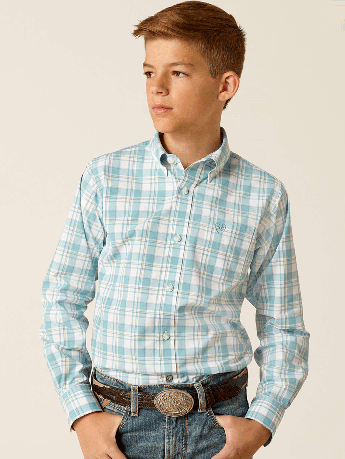 Ariat Kids Pro Series Edward Classic Fit Shirt - Turquoise Western Shirt for Boys & Girls - Perfect for Rodeo, Horse Riding & Casual Wear