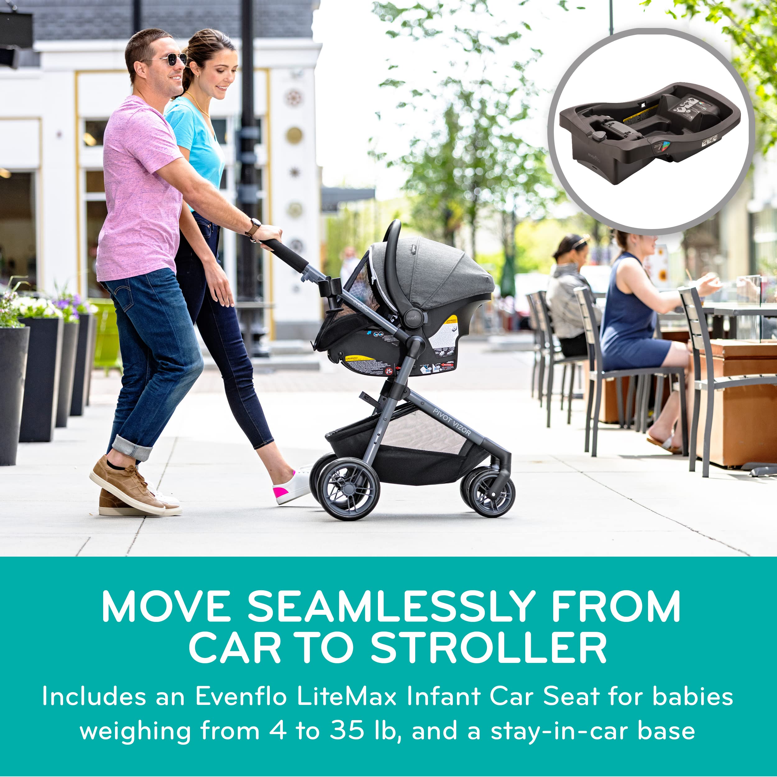Evenflo Pivot Vizor Travel System with LiteMax Infant Car Seat - Stroller & Car Seat Combo for Newborns to Toddlers (Promenade Blue) | Perfect for Daily Walks, Shopping & Family Outings
