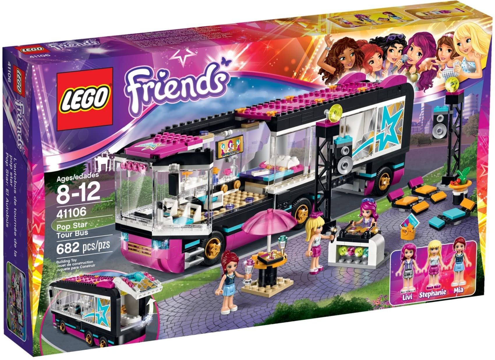 LEGO Friends 41106 Pop Star Tour Bus Building Toy Set for Kids - Creative Play, Collectible Mini Dolls & Music Stage Accessories | Birthday Gift Idea for Girls & Boys | Pretend Play, Room Decor, Party Favor