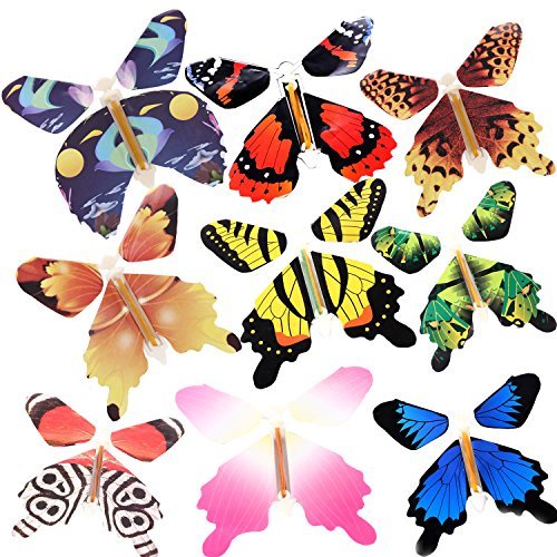 RINHOO 12PCS Magic Flying Butterfly Toys - Wind Up Rubber Band Powered Fairy Butterflies for Books & Cards - Unique Wedding, Birthday Party Favors & Surprise Gifts - Perfect for Decorations, Photo Props, and Special Events