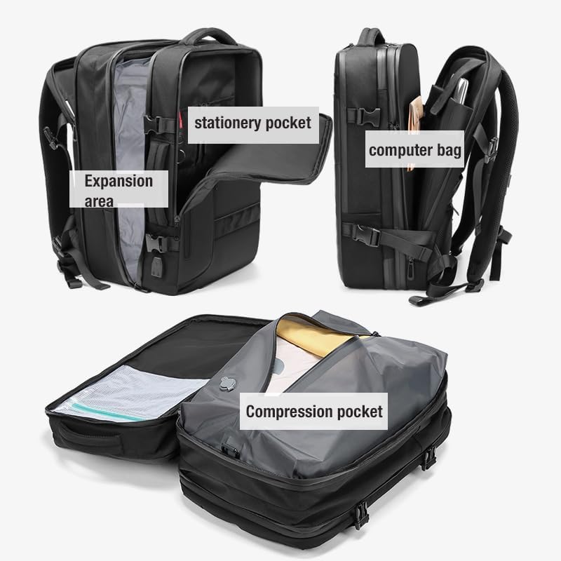 VacPack 2.0 Expandable 60L Vacuum Travel Backpack with Air Pump - Anti-Theft Grey Carry-On Luggage for Camping, Hiking & International Trips