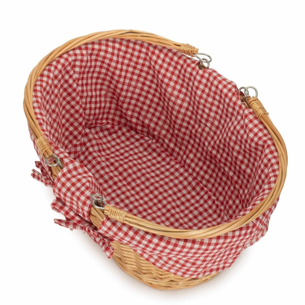 Red and White Checkered Small Swing Handle Shopping Basket - Portable Grocery Basket for Supermarket, Farmers Market, Picnic & Home Storage