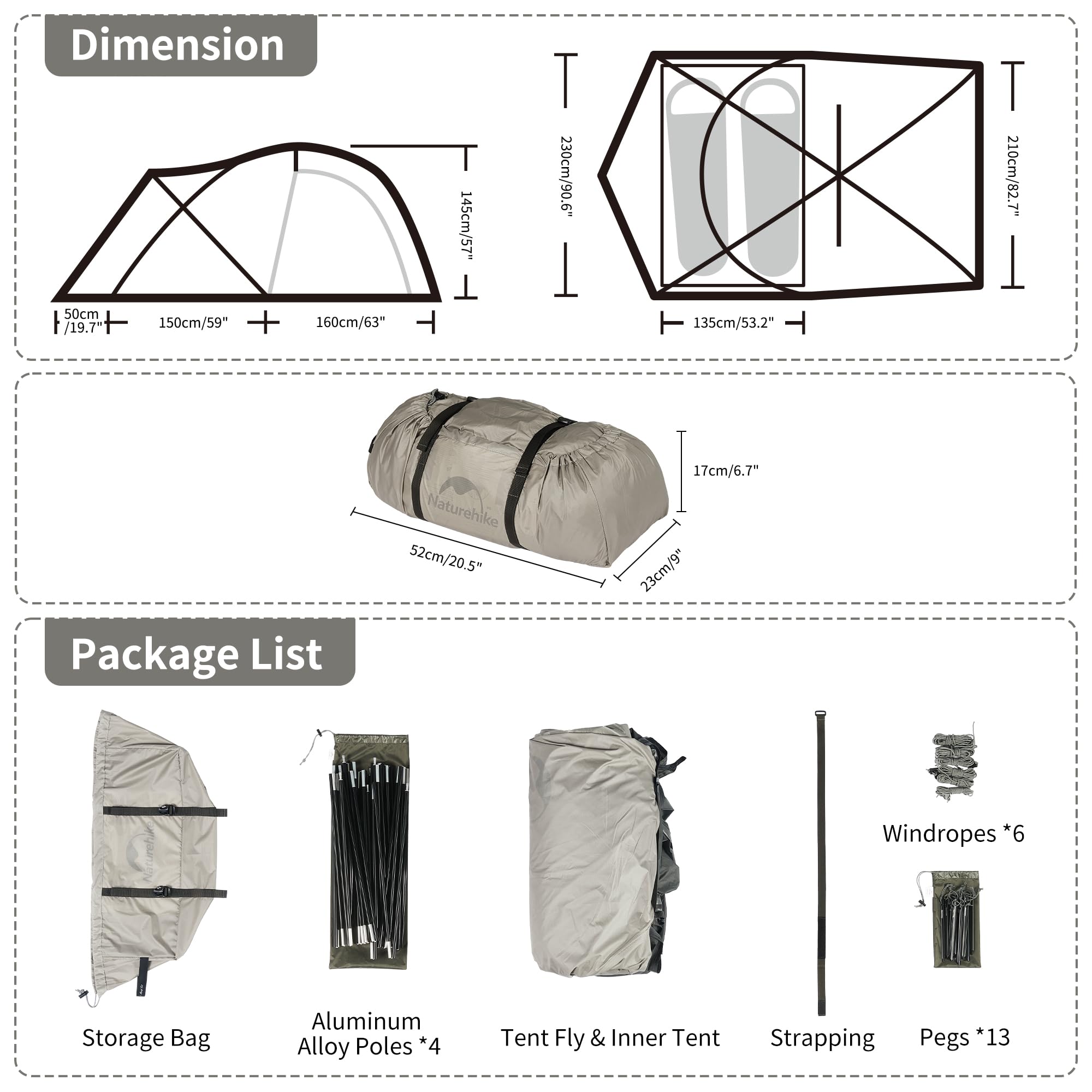 Naturehike Massif 4-Season Hot Tent with Stove Jack - Waterproof & Windproof Winter Camping Tent for 1/2/4 Persons - UPF50+ Sun Protection with Room & Hall Design - Perfect for Family Camping, Hunting Trips & Winter Outdoor Adventures